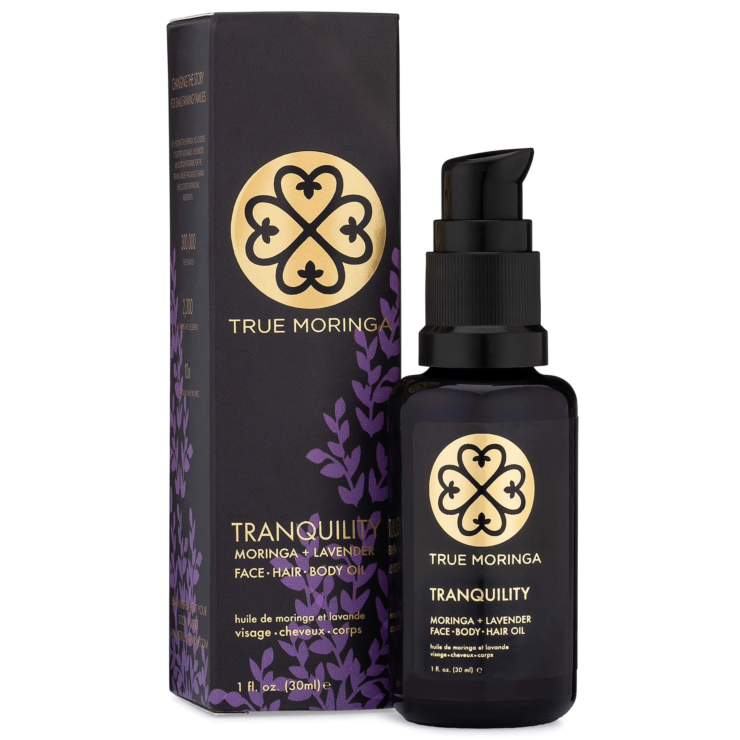 True Moringa Oil (Tranquility - Lavender), 100% Pure Cold-Pressed Moringa Oil for Face, Body, Hair, 1 oz.(30 mL)