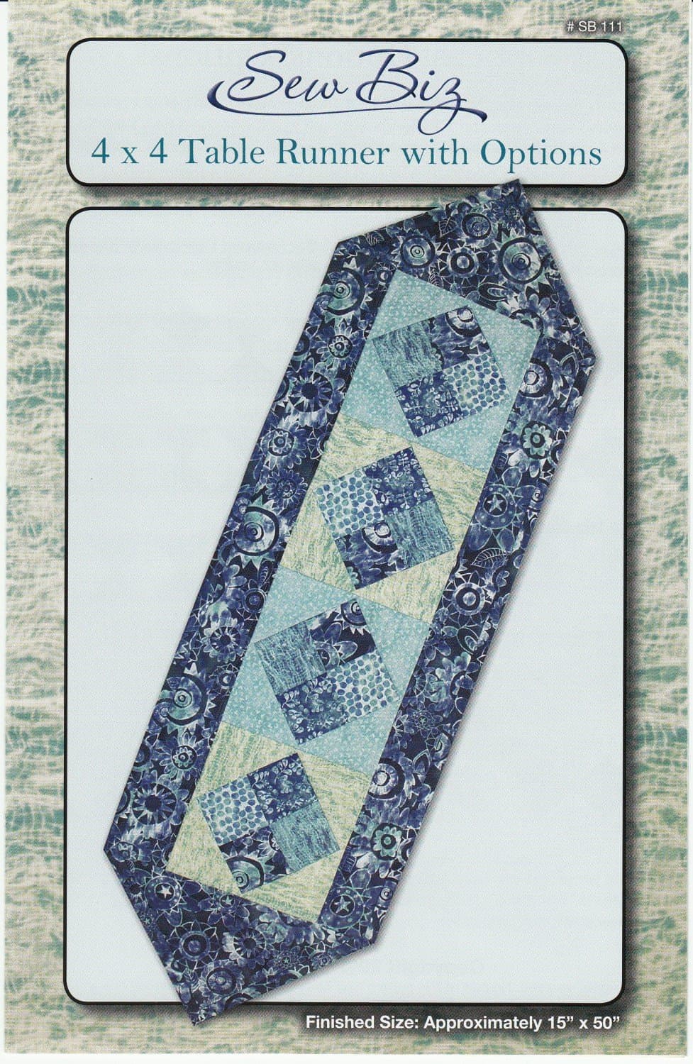 4 x 4 Table Runner with Options, Table Runner Quilt Pattern, Finished Size 15 inches by 50 inches