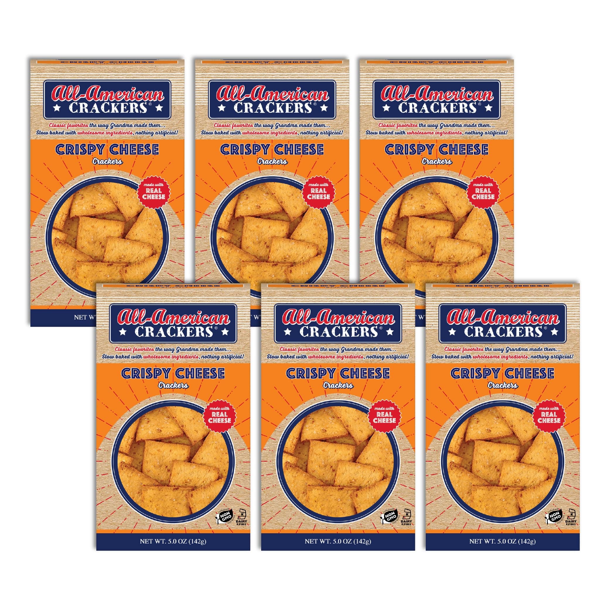 All-American Snack Crackers, Crispy Cheese, 4 Ounce (Pack of 6), Made with Real Parmesan and Cheddar Cheese, Non-GMO, Kosher