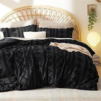 Bedsure Boho Duvet Cover Queen Size, Soft & Comfortable Elegant Design Boho Bedding for Decoration, Machine Washable Comforter Cover for All Seasons,Includes 1 Duvet Cover & 2 Pillow Shams,Black