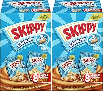 SKIPPY Creamy Peanut Butter Individual Squeeze Packs, 1.15 Ounce (8 Pouches) (Pack of 2)