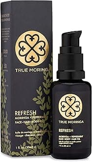Face Oil - 100% Pure Cold-Pressed Moringa Oil For Face, Body & Hair - Anti-aging, Reduce Wrinkles, Even Skin Tone, Minimize Age Spots, Brightening by True Moringa, Parent (Peppermint, 30 ml)