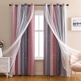 Dream Star Blackout Curtains for Kids Rooms Girl Princess Curtain for Daughter Bedroom Window (Pink Grey, W34 X L63)
