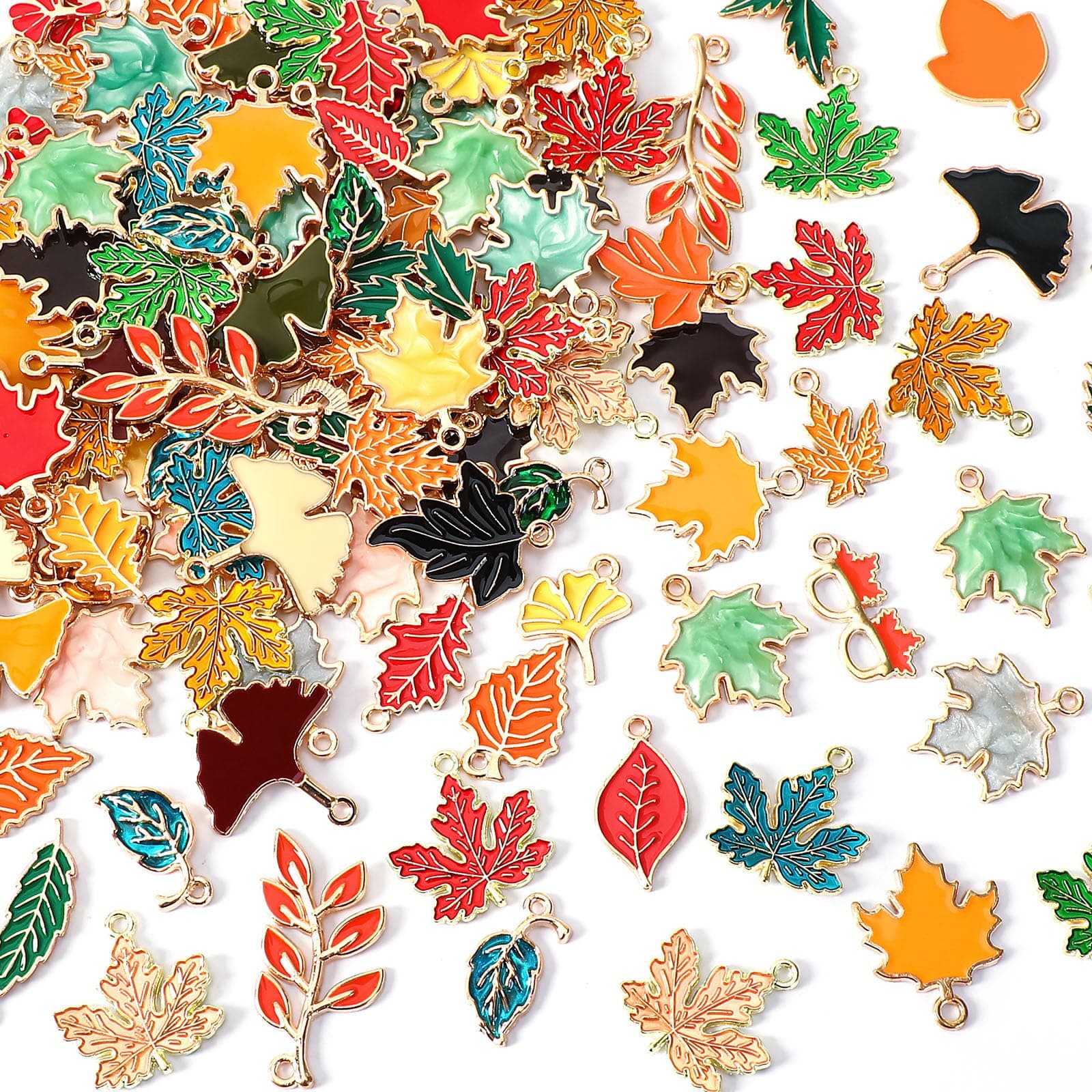 MARFOREVER Maple Leaf Charm, 120Pcs Fall Leaf Charms for Jewelry Making, Thanksgiving Day Charms Autumn Enamel Pendant for DIY Bracelet Necklace Earrings Crafts Gifts for Women Girls