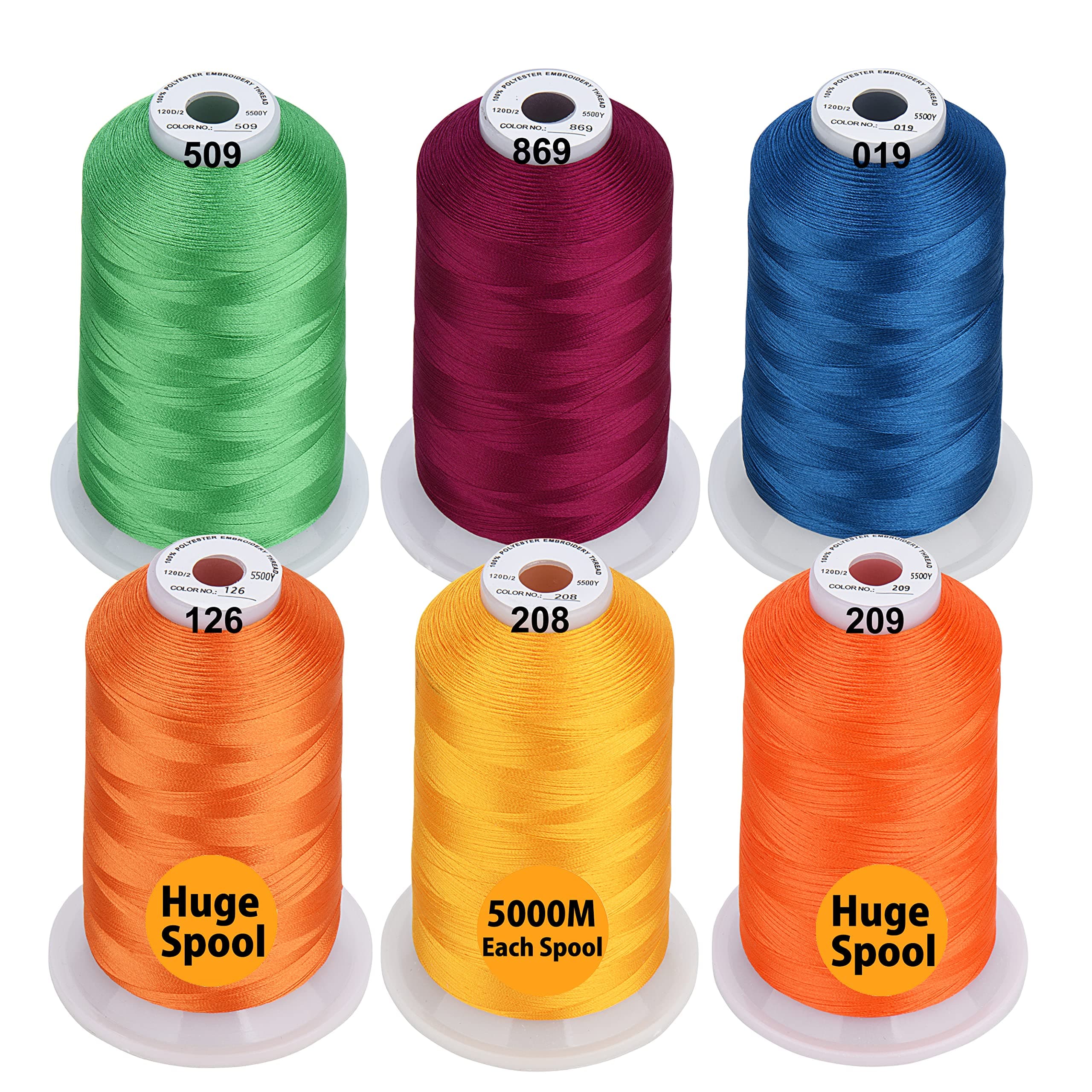 Simthread - 33 Selections - Various Color Packs of Polyester Embroidery Machine Thread Huge Spool 5500Y for All Sewing Embroidery Machines - 6 Fruit & Garden Colors