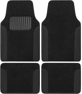 BDK Floor Mats for Cars, Two-Tone Carpet with Faux Leather Accents, Automotive Floor Mat Set with Built-In Heel Pad, Stylish Interior Car Accessories (Black)