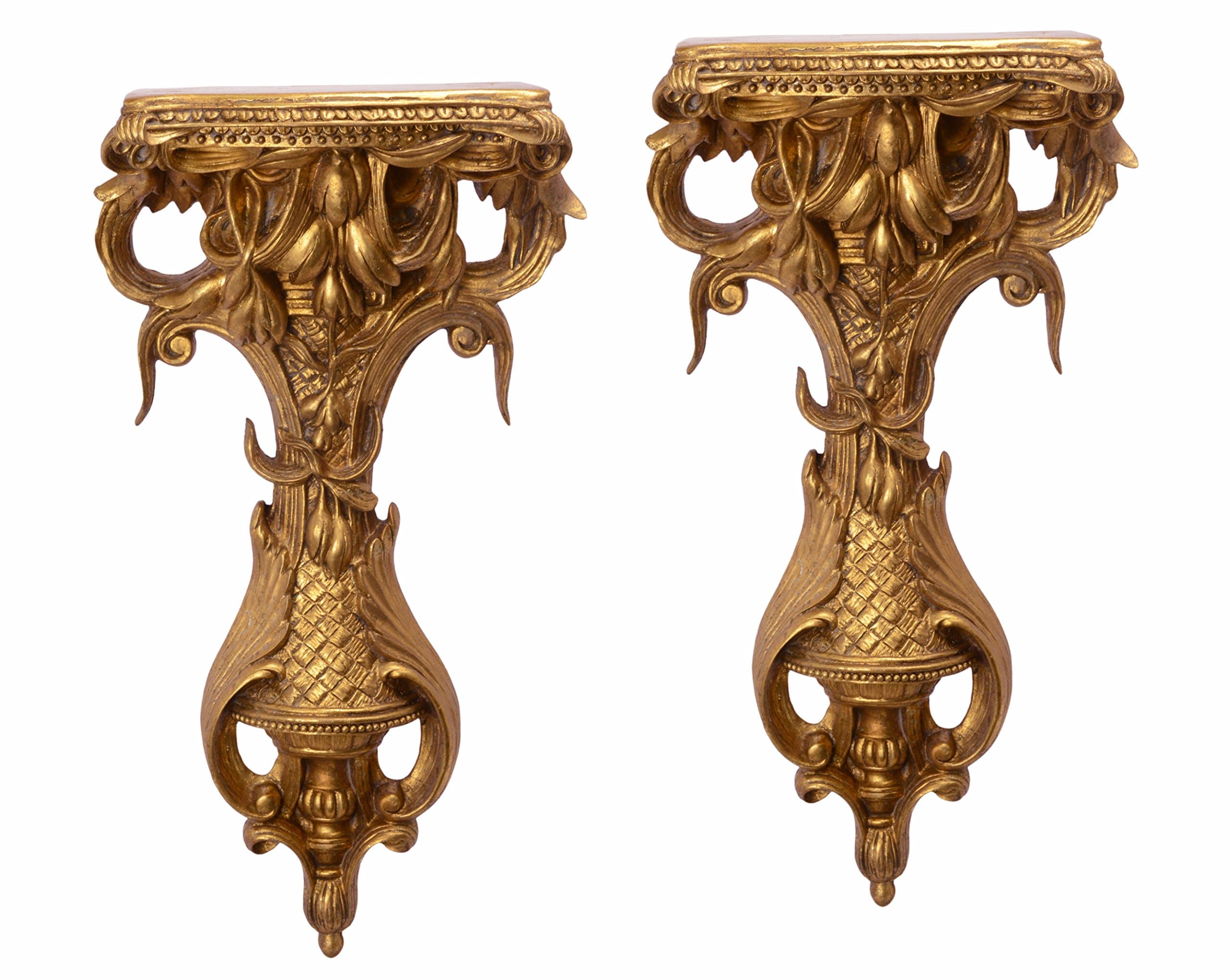 Deko Wall Console Shelf Wall Polyresin Antique Decorated Set of 2 53 cm