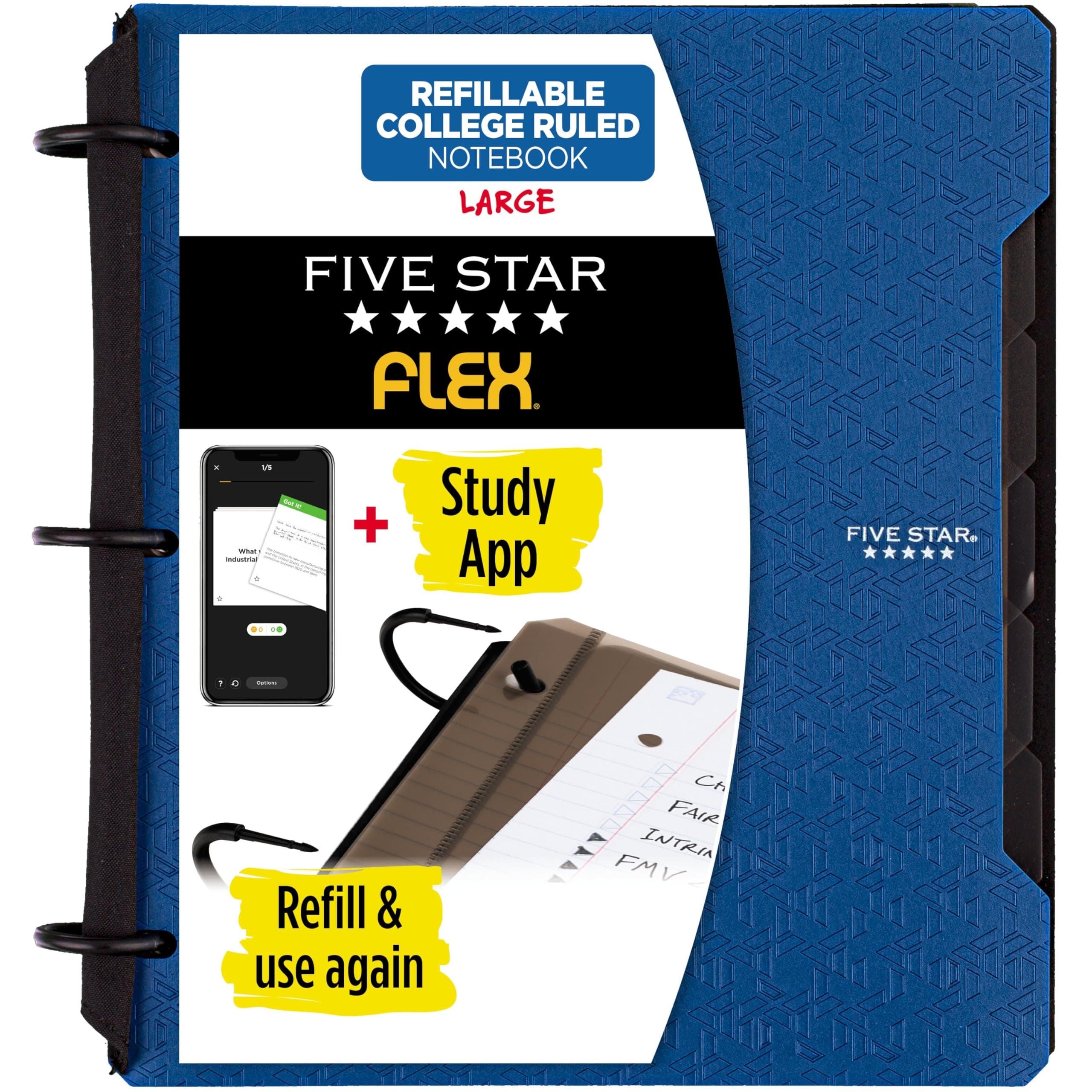 Flex Refillable Notebook + Study App, College Ruled Paper, 1 Inch TechLock Rings, Pockets, Tabs and Dividers, 200 Sheet Capacity, Pacific Blue (29328AD2)