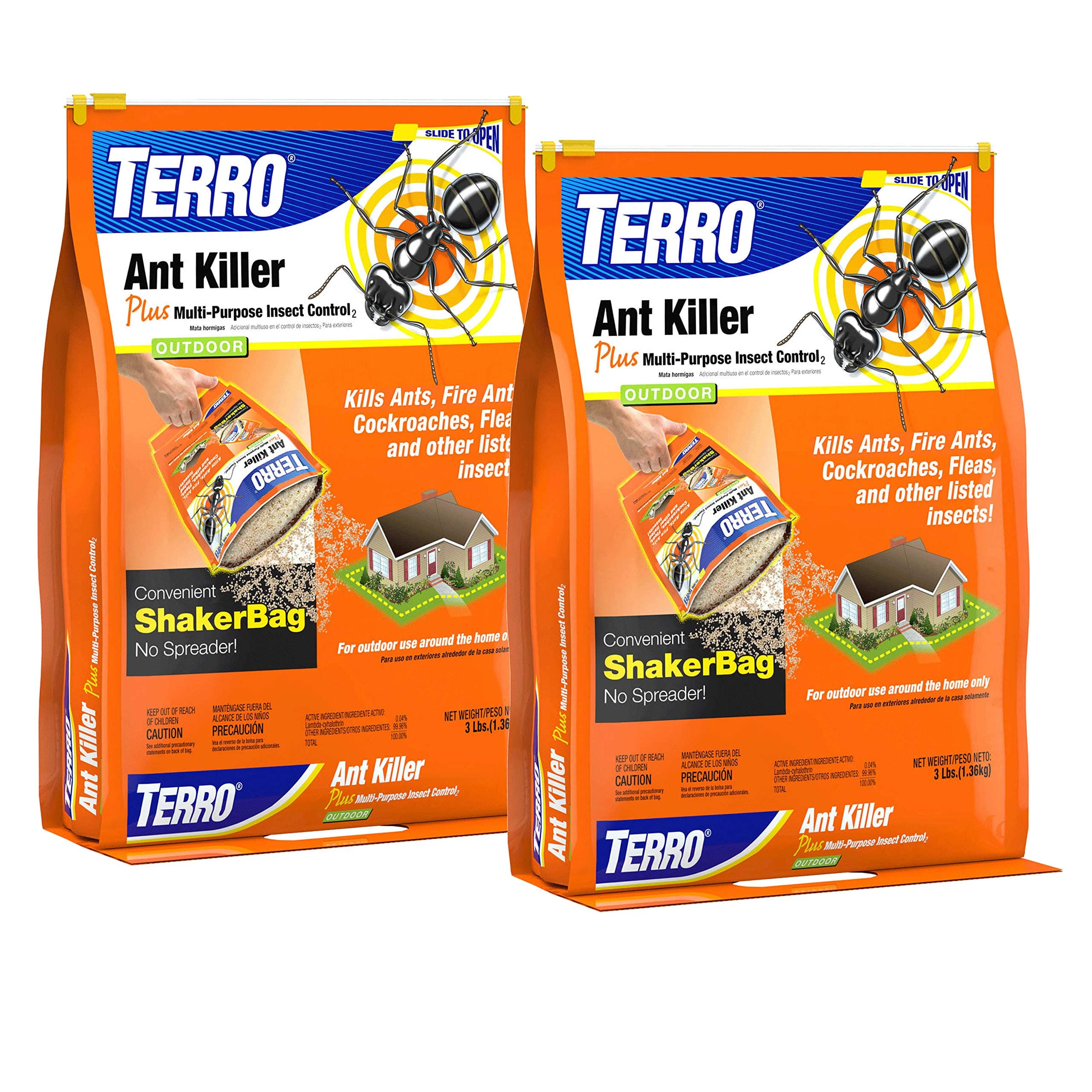 TERRO Ant Killer Plus Multi-Purpose Insect Control for Outdoors - Kills Fire Ants, Fleas, Cockroaches, and Other Crawling Insects - Ant Killing Granules - T901SR, 2 Pack