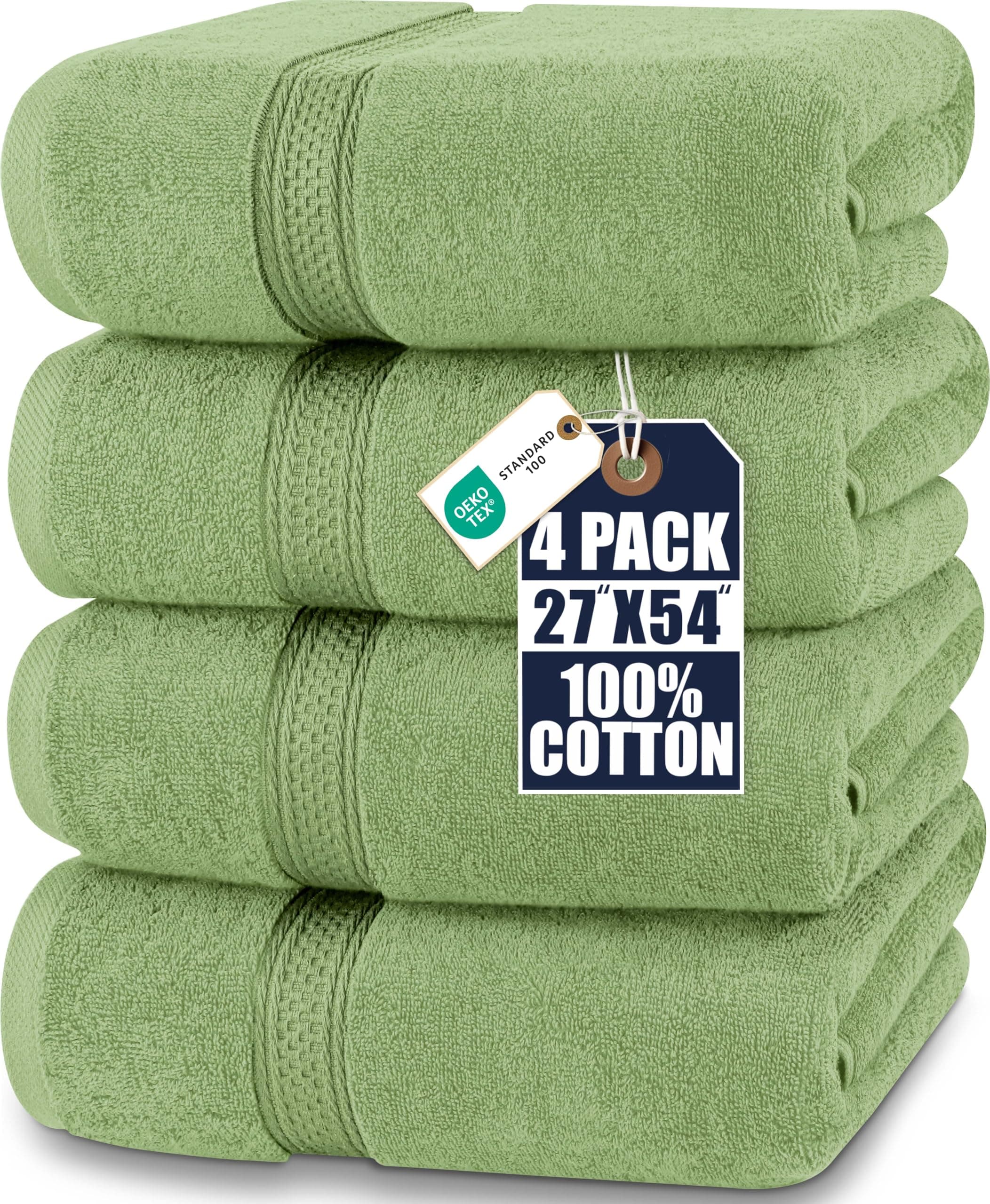 4 Pack Premium Bath Towels Set, 27 by 54 Inches, 100% Ring Spun Cotton 600GSM, Lightweight and Highly Absorbent Quick Drying Towels, Perfect for Daily Use, Sage Green