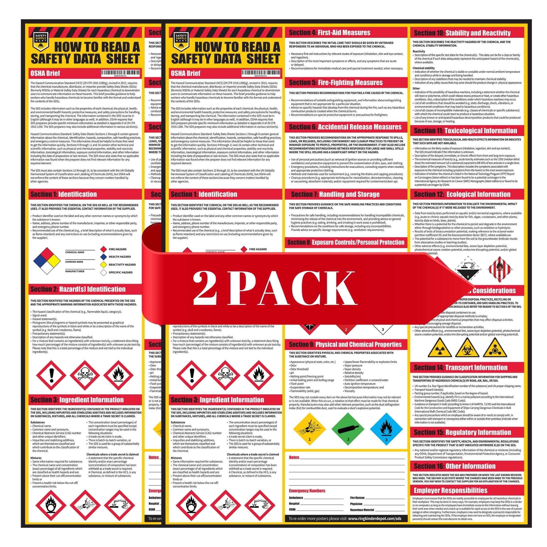 Safety Supply Mart How To Read A Data Sheet (SDS/MSDS) Poster, 24 x 33 Inch, UV Coated Paper (Poster) - 2 PACK