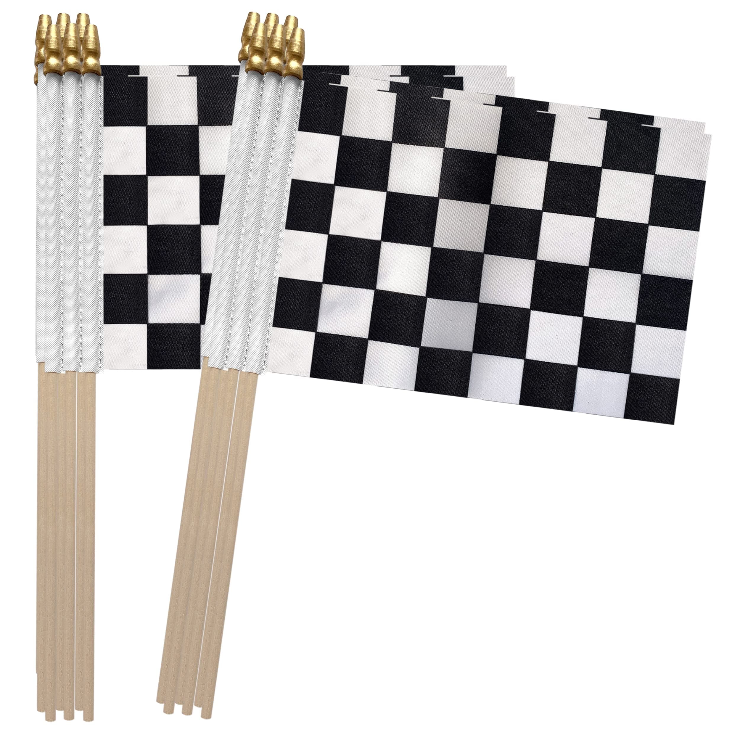 TSMD Checkered Black and White Racing Stick Flag Small Mini Hand Held Race Car Flags Party Decorations, 5x8 Inch,12 Pack