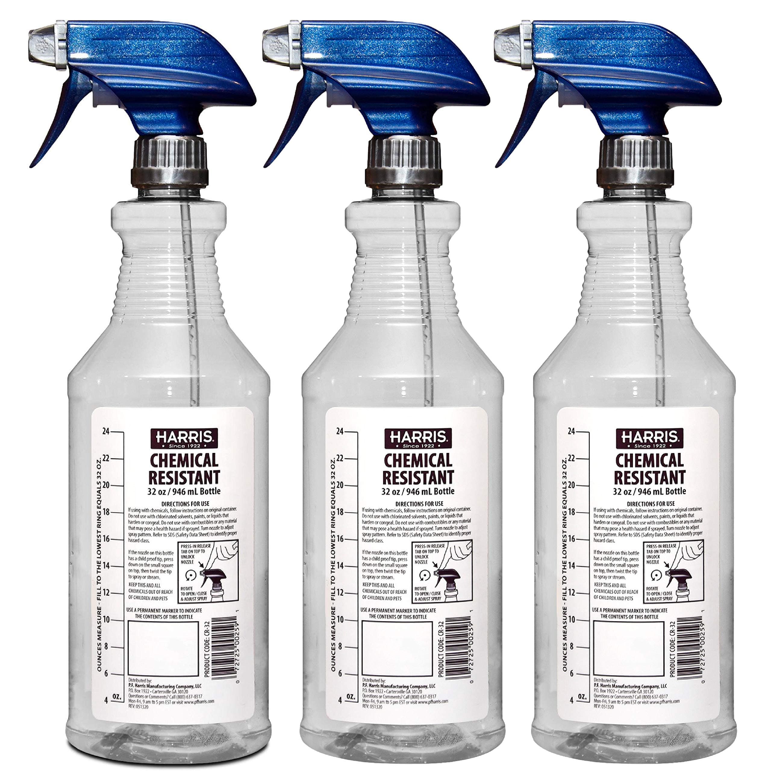 Chemically Resistant Professional Empty Spray Bottles, 32oz (3-Pack), for Cleaning Solutions and Water