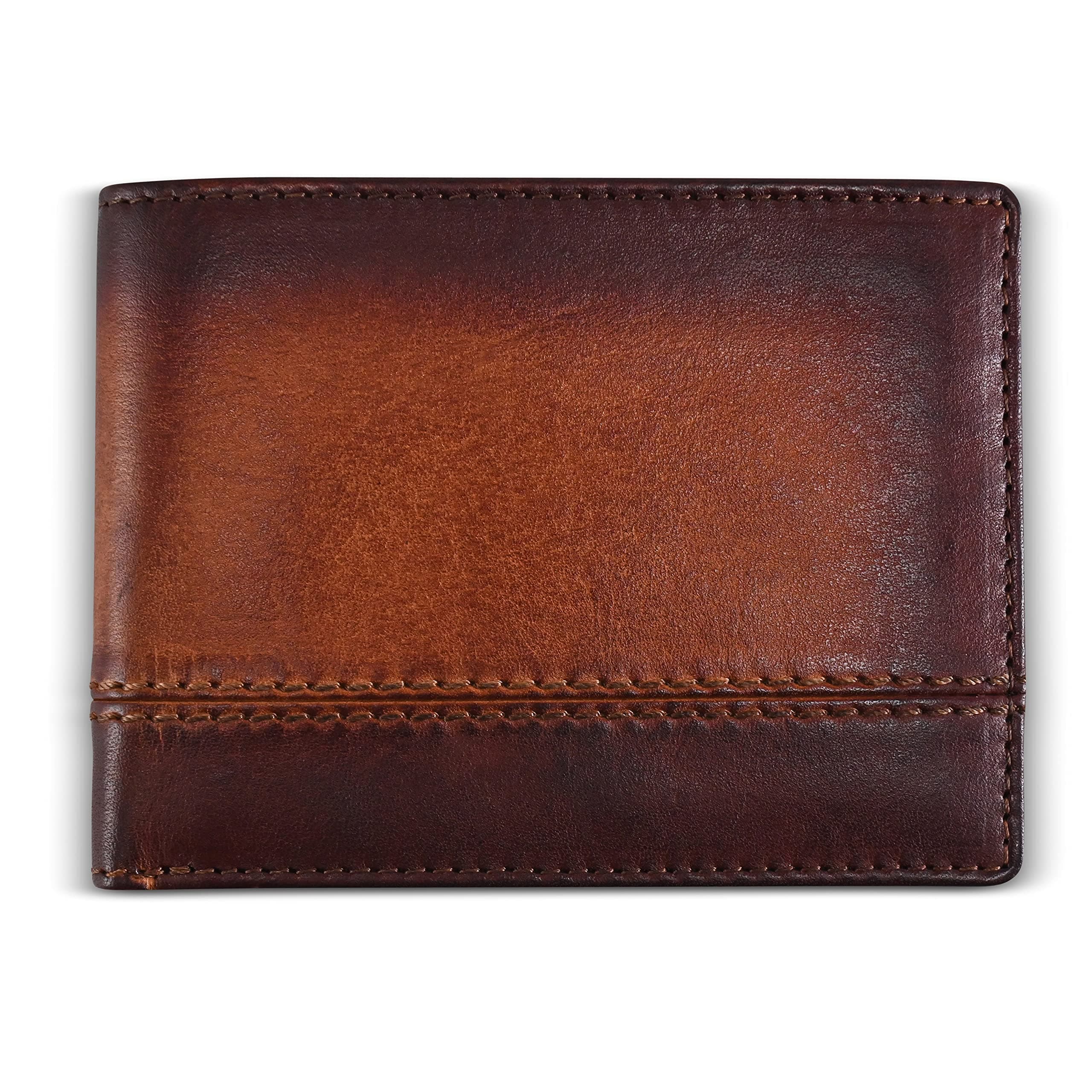 BULL GUARD Cognac Brown Leather Wallet for Men | RFID Blocking Bifold with Removable ID Credit Card Holder