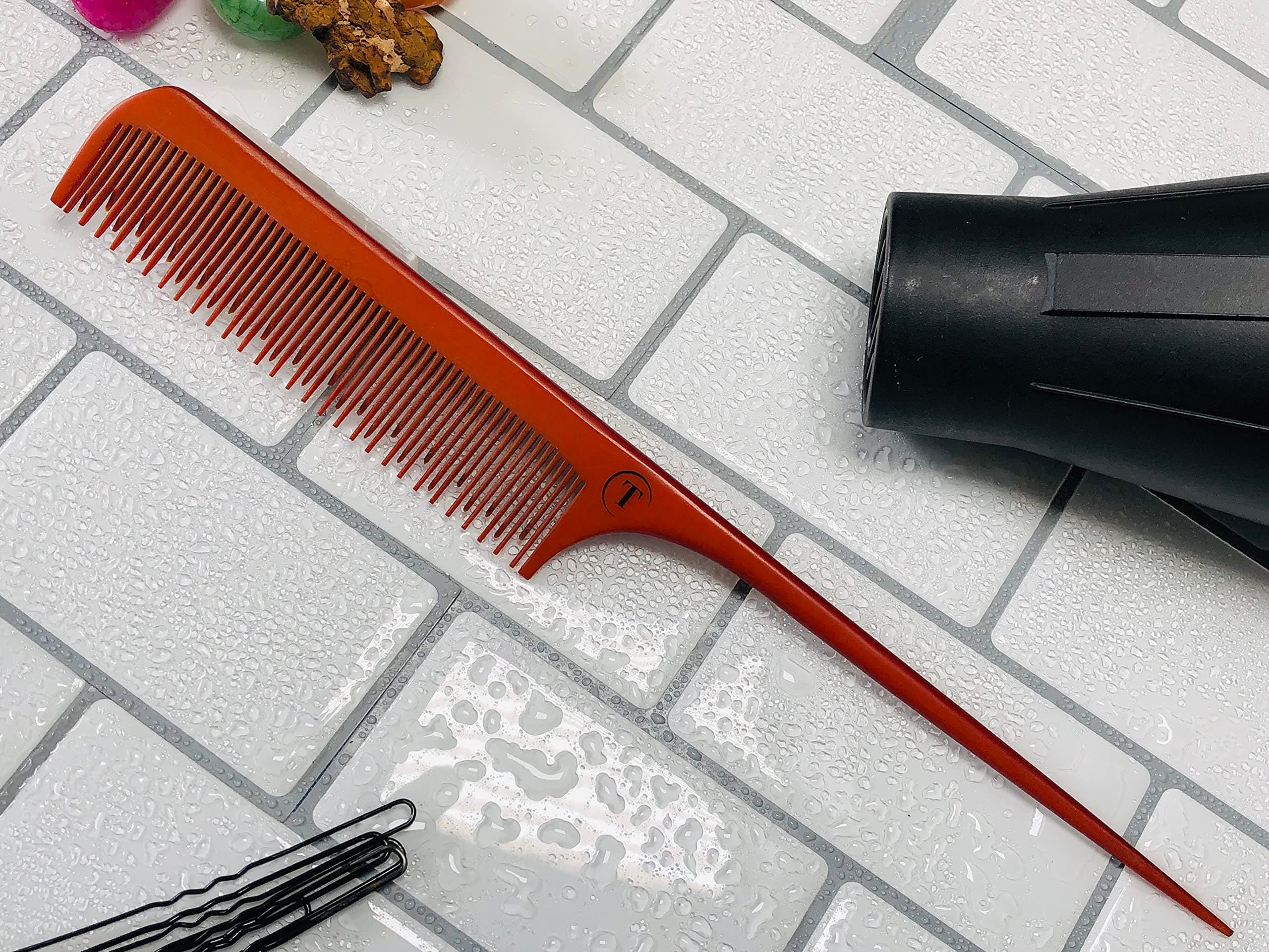 Teasing Comb w/Tail - All hair type and texture - volume hair secret, hairstyling tool, no static. no frizz, heat resistant, gently detangles, no tangles, promotes healthy shinny hair, no snags