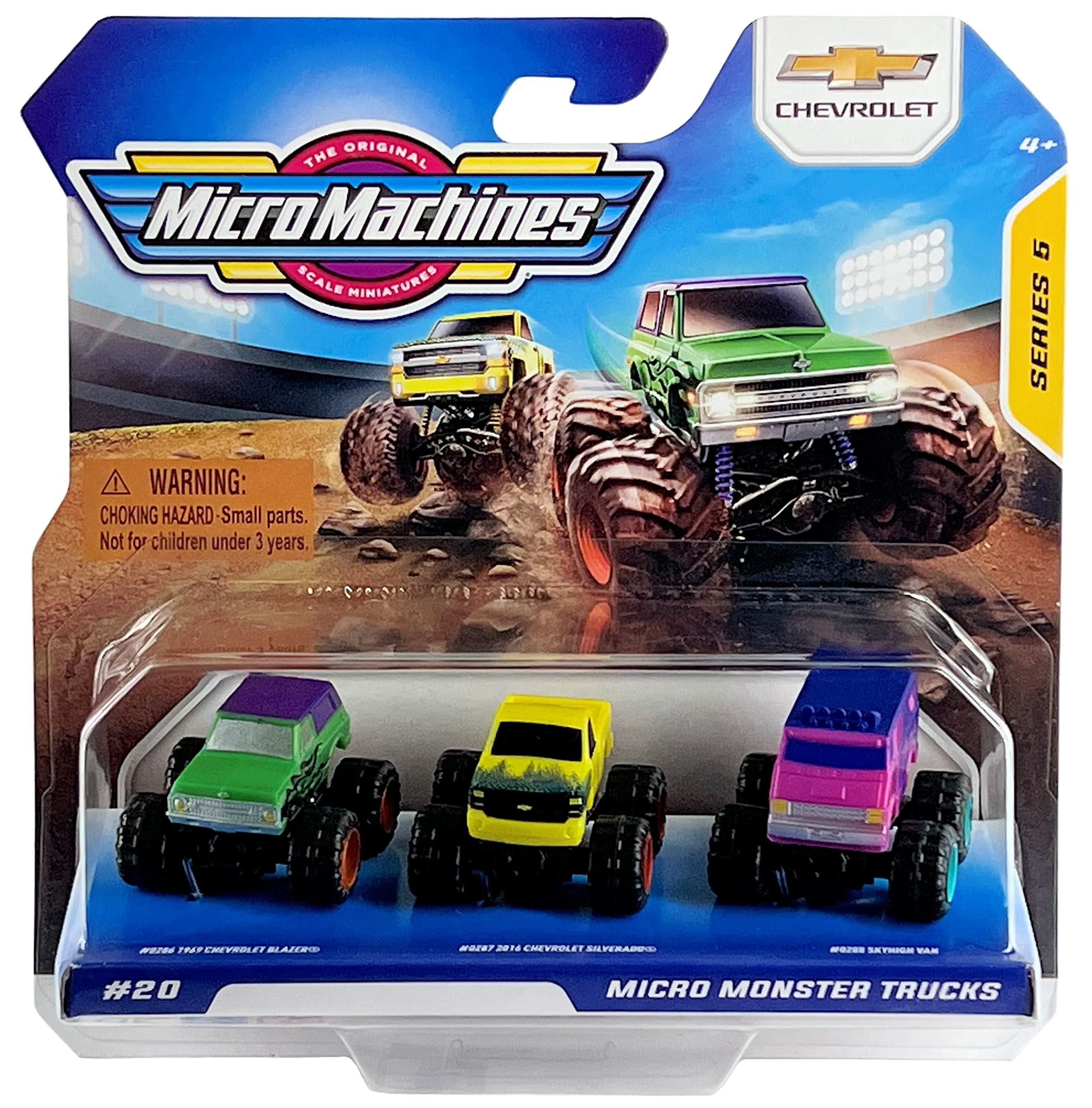 Micro Machines2021 Series 5 Starter Pack #20 Micro Monster Trucks 1969 Blazer, 2016 Silverado, Skyhigh Van (39283)
