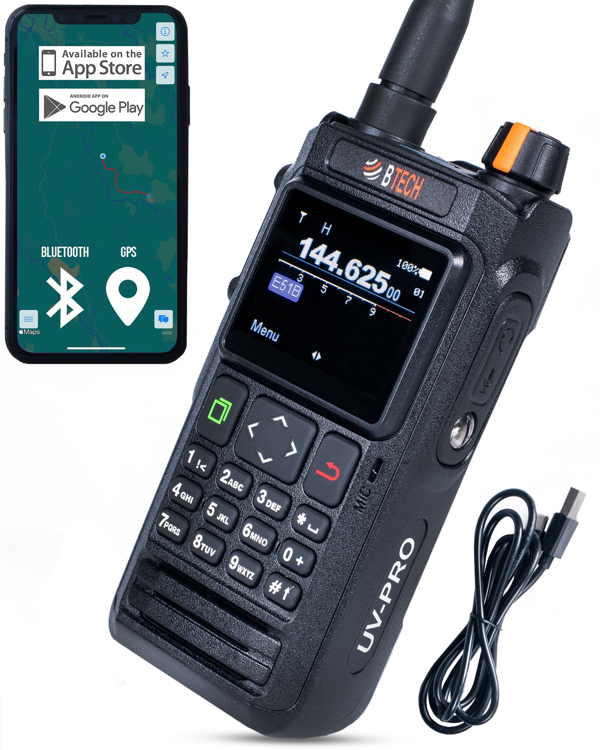 BTECH UV-PRO IP67 Dual Band VHF/UHF Two-Way Radio - APRS, Bluetooth, GPS, Text Messaging, Aviation Band Scanner, NOAA Weather Alerts, USB-C Rechargeable Battery