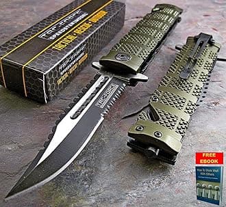 Pocket Knife Folding Tactical Rescue Knife Spring Assisted Open TAC FORCE GREEN Sawback Bowie TF-710GN + free eBook by Only US