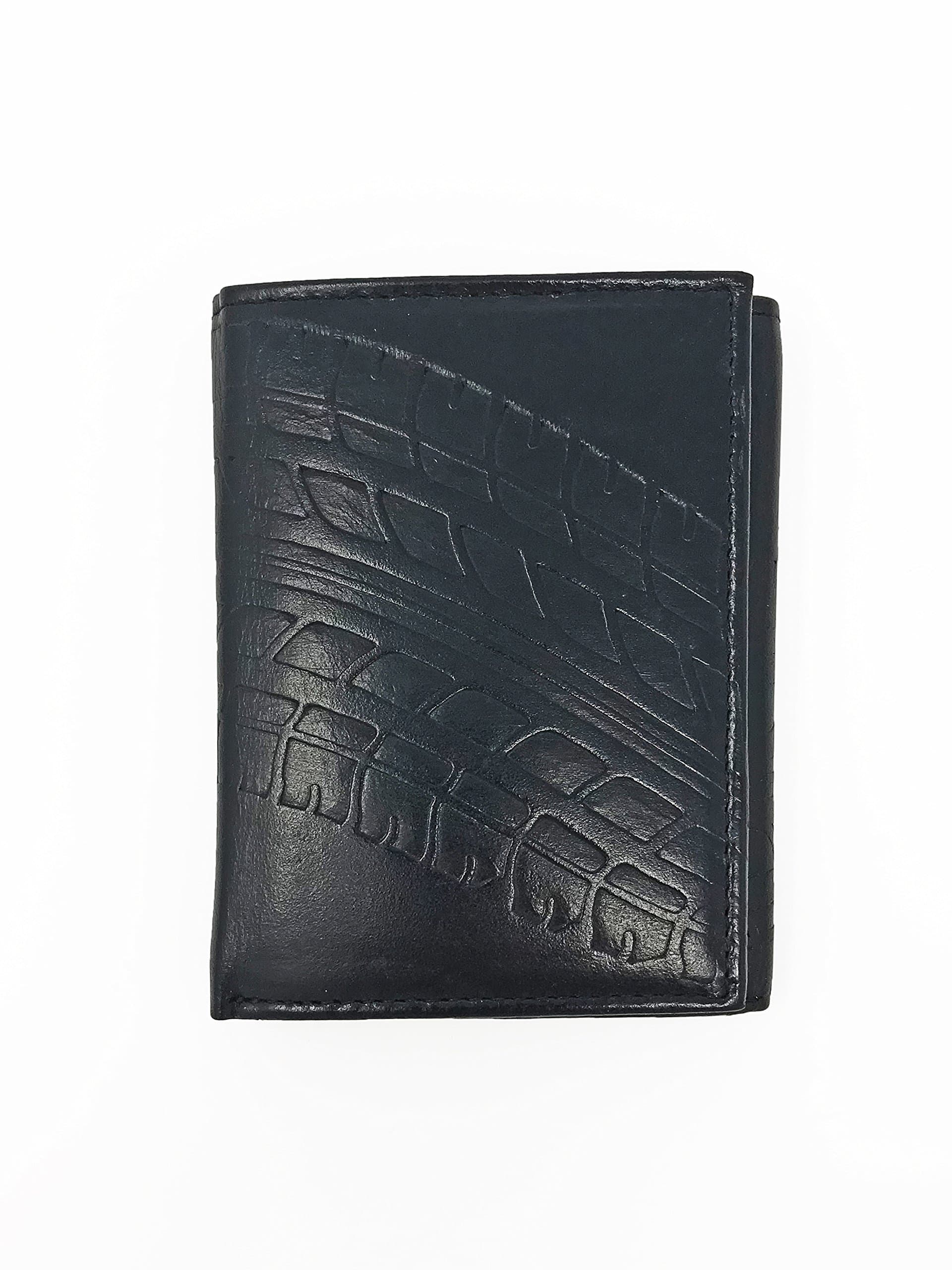 Embossed Tire Track Genuine Leather Wallet Trifold - RFID Blocking