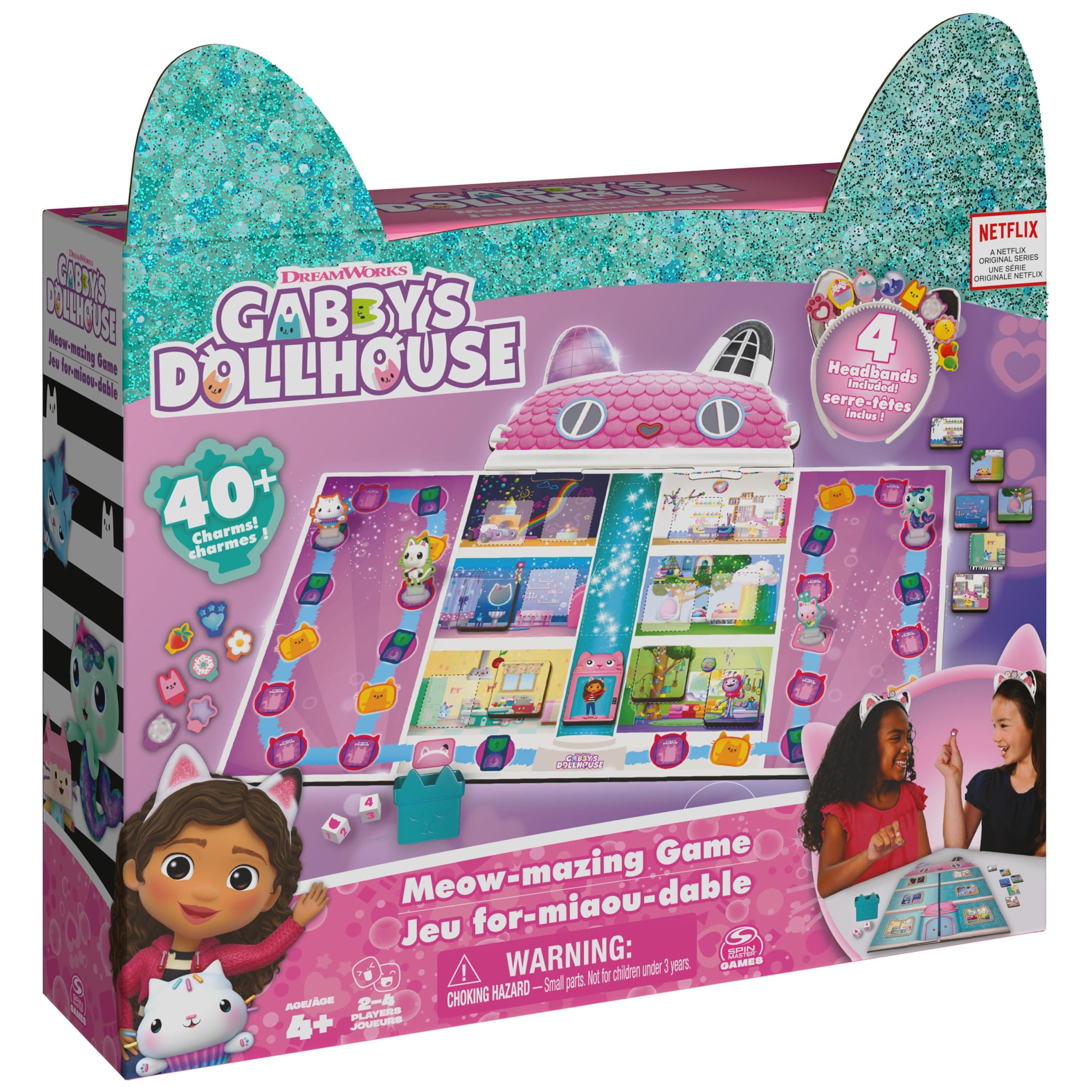 Spin Master Games Gabby’s Dollhouse, Meow-Mazing Board Based on The DreamWorks Netflix Show with 4 Kitty Headbands, for Families & Kids Ages 4 and up