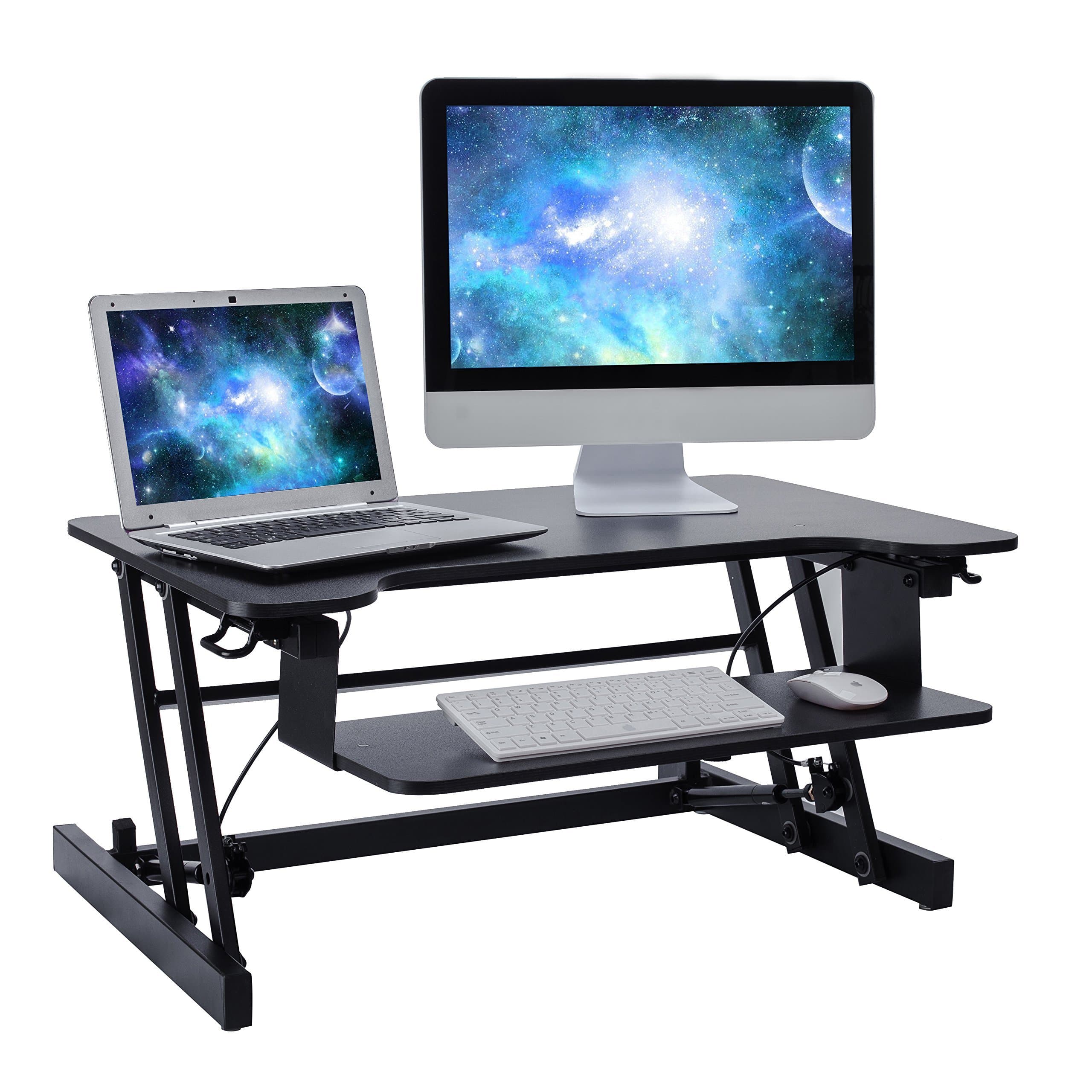 Standing Desk Adjustable Height Desk Riser Converter - Stand Up Desk with Retractable Keyboard Tray - Fit laptop and Computer Dual Monitors Supports up to 35 Lbs Stand Desk Black