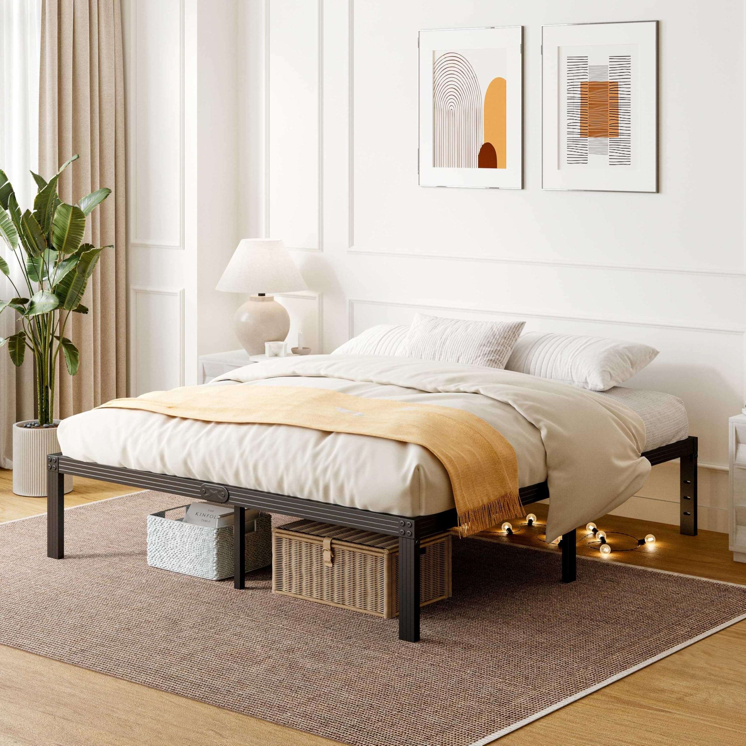 Queen Size Bed Frame, 14 Inches Platform Bed Frame, 3500lbs Heavy Duty Steel Slat, Non-Slip Design, No Box Spring Needed, Easy Assembly, Quiet Noise Free, Under Bed Storage Space, Black