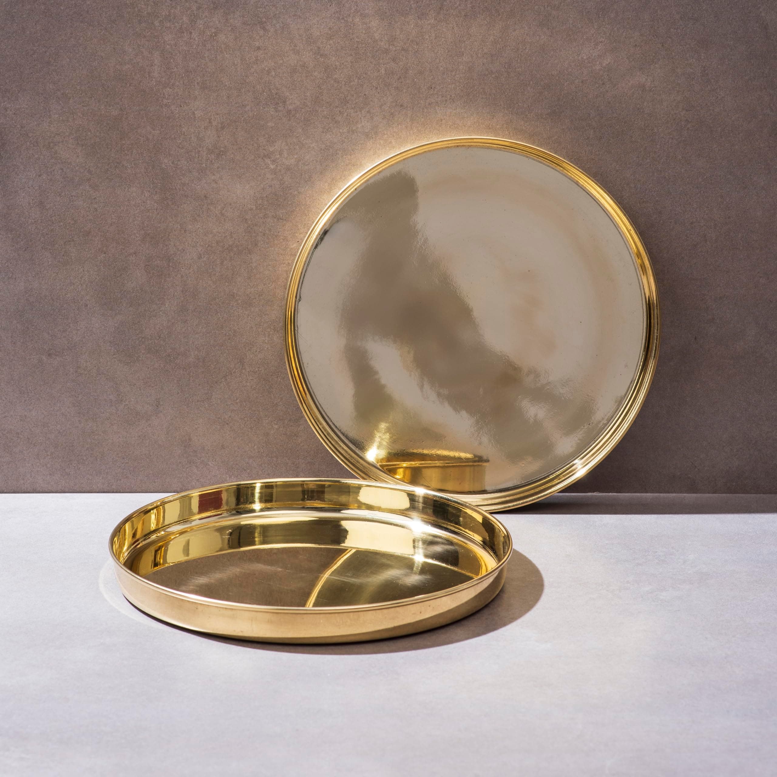 P-TAL Brass Thali 11" Serving Tableware 100% Pure Brass Plate Dinner Thali Ptal Brass Dinnerware for Your Kitchen (Set of 2)