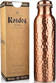 Kosdeg Hammered Copper Water Bottle 34 Oz Extra Large - A Leak Proof Ayurvedic Pure Copper Vessel - Drink More Water, Lower Your Sugar Intake and Enjoy The Health Benefits Immediately
