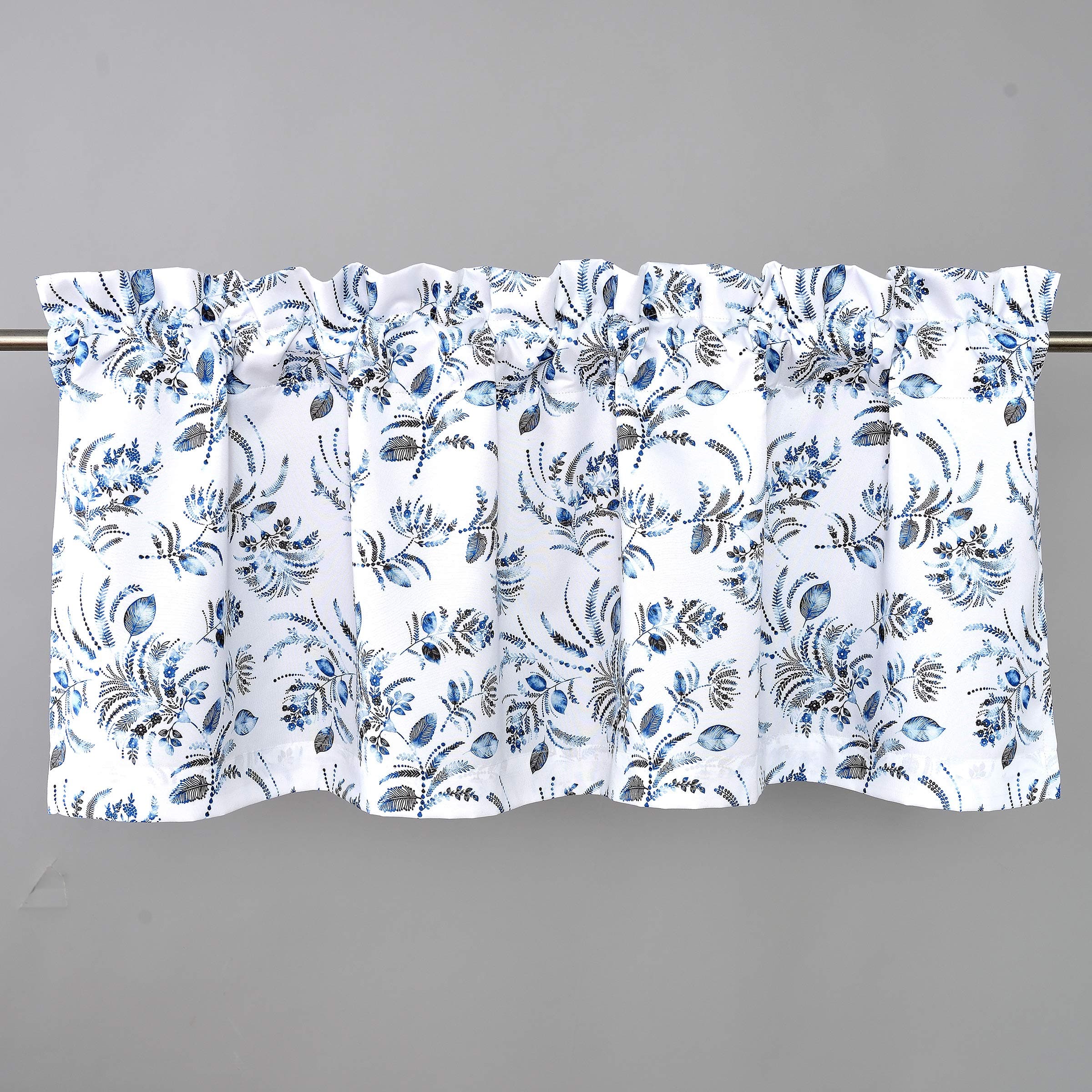 DriftAwayLined Valance Curtains for Kitchen Windows 52 by 18 Inch Valances for Windows 1 Pack Valance Curtains for Living Room Claire Watercolor Floral Leaves Window Valances Navy Blue Valances