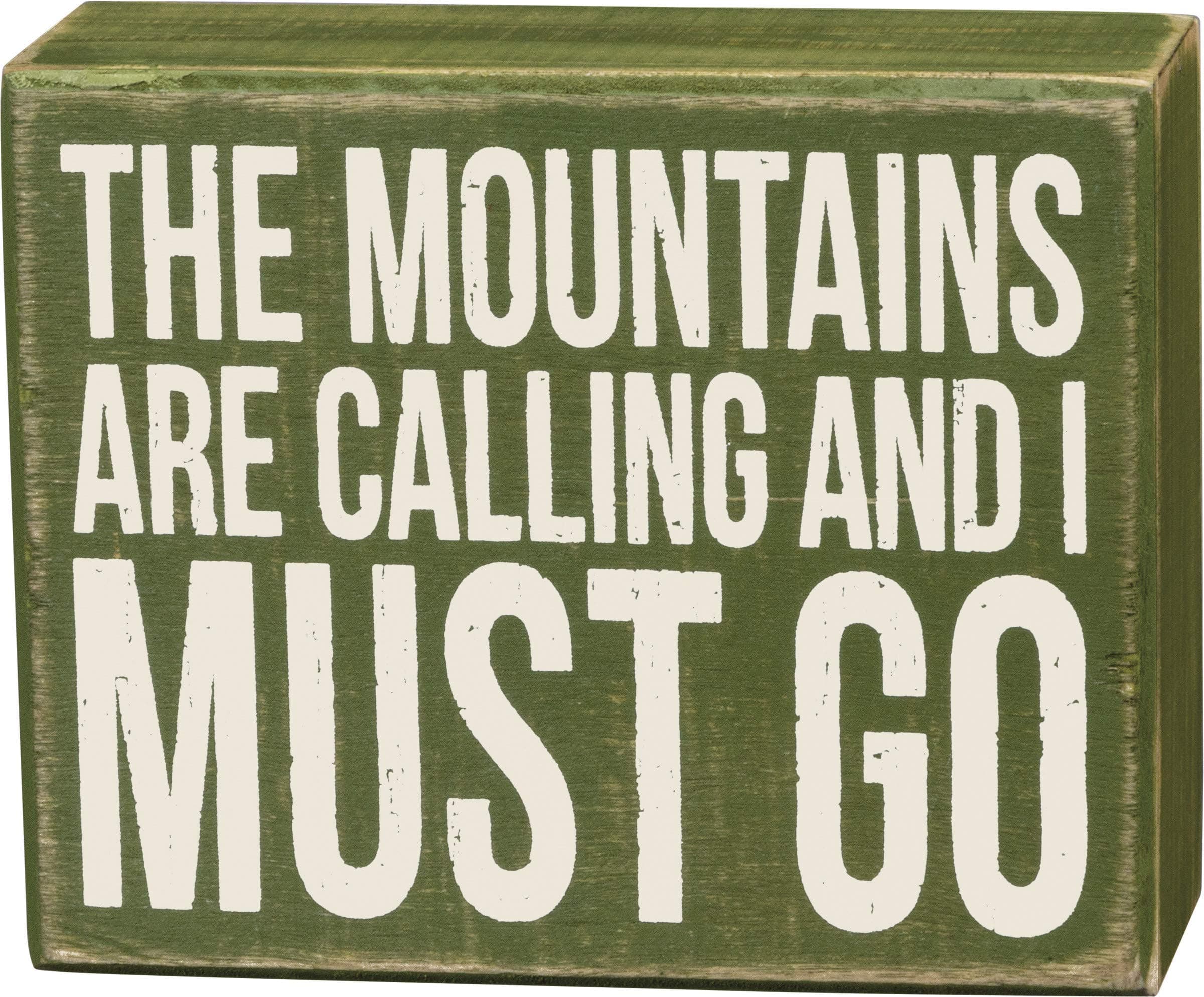 Primitives by Kathy 21432 Rustic Olive Green Box Sign, 5" x 4", Mountains are Calling