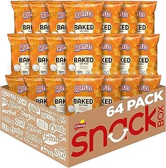 Baked Ruffles Potato Chips, Cheddar & Sour Cream, 1.125 oz Bags, (64 Pack), 50% Less Fat, Gluten Free, No Artificial Flavors, No Colors from Artificial Sources