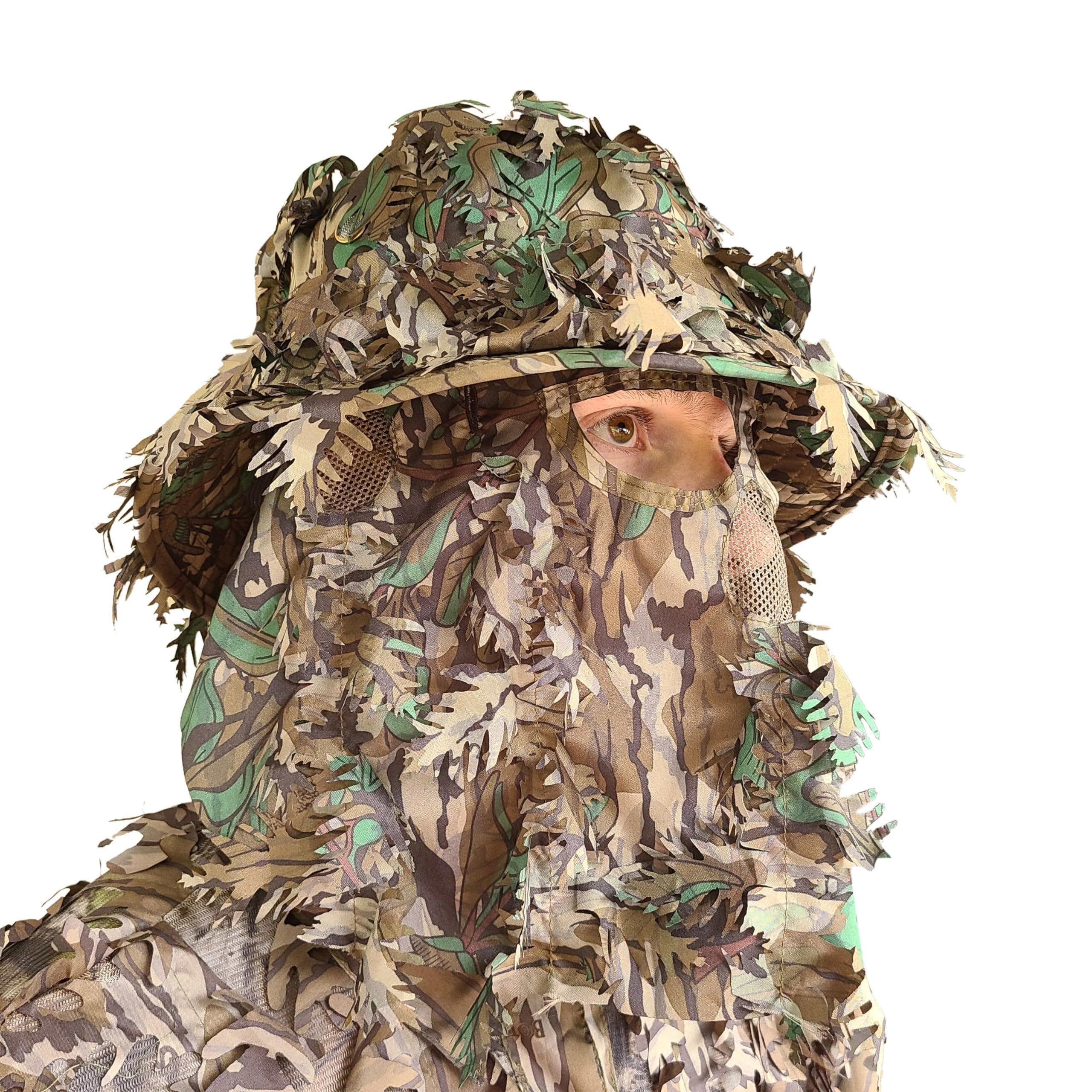 QuikCamo Men’s 3D Leafy Camo Bucket Hat with Built-in Face Mask for Turkey Hunting - Adjustable Size