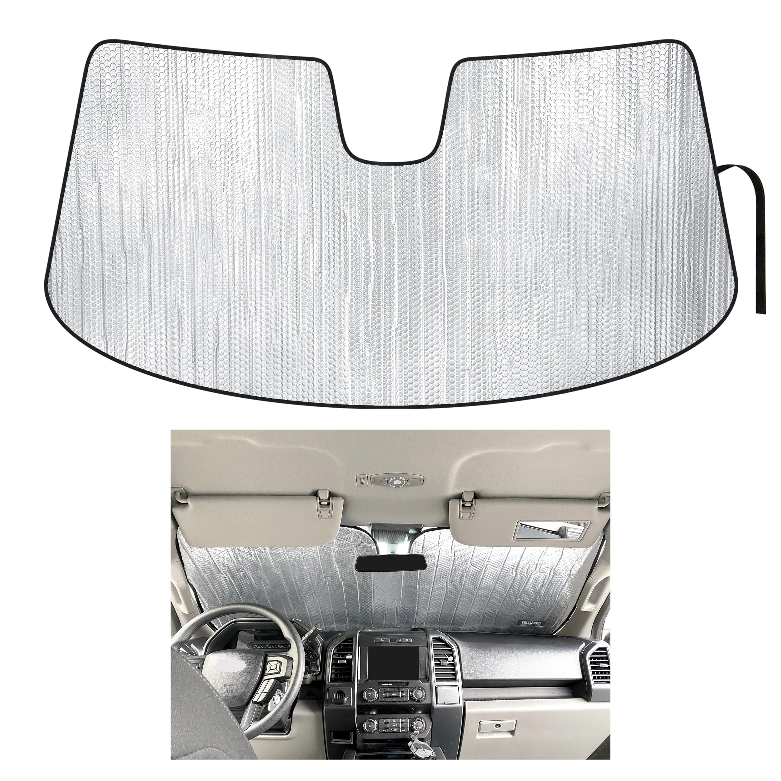 YelloPro Custom Fit Reflective Front Windshield Sunshade for 2017 2018 2019 2020 2021 2022 Ford Super Duty F-250 F250 F-350 F350 F-450 F450 F-550 F550 2Door 4Door Pickup, UV Reflector Sun Protection