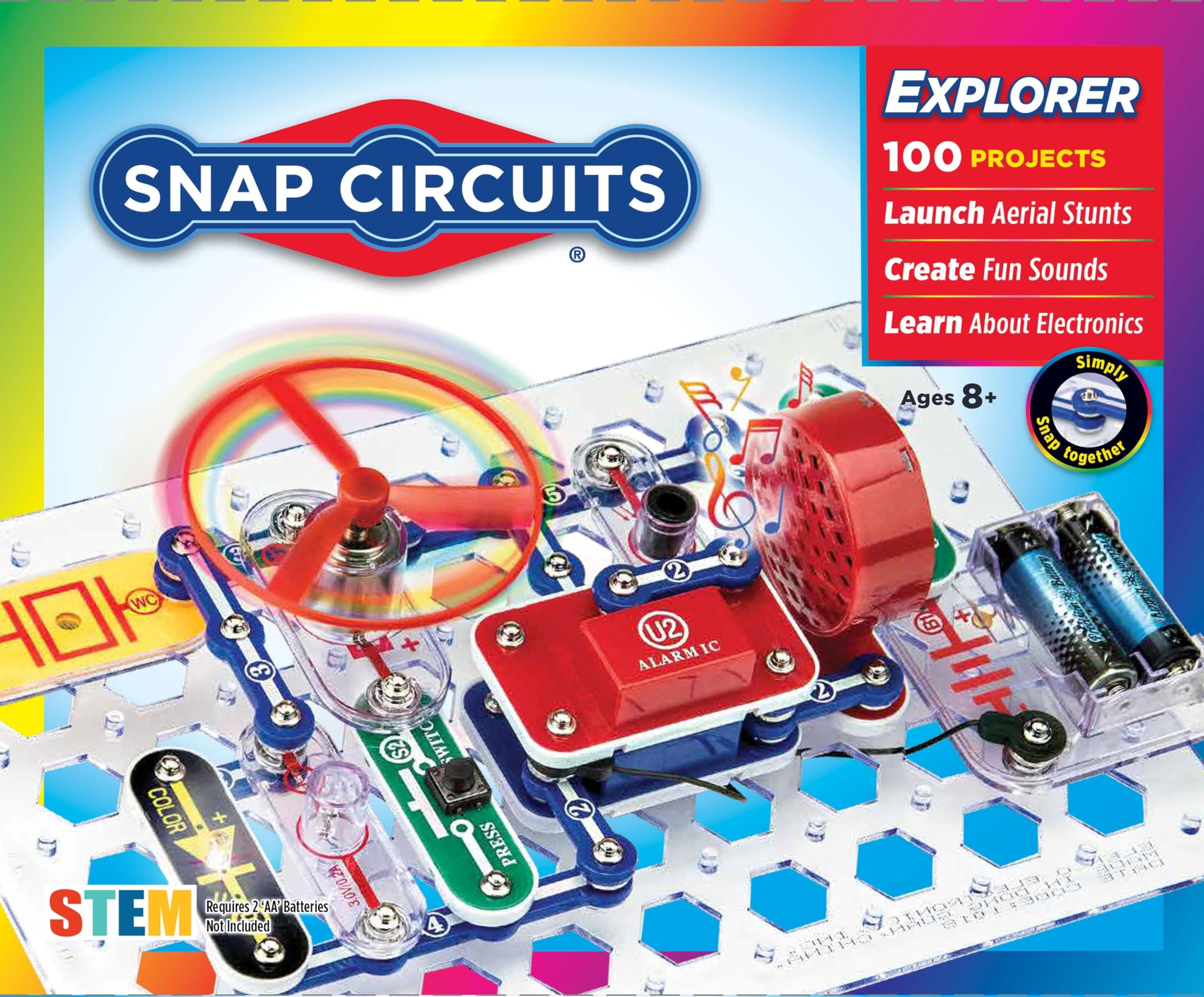 Snap Circuits Jr. SC-100 Electronics Exploration Kit, Over 100 Projects, Full Color Project Manual, 28 Parts, STEM Educational Toy for Kids 8 +