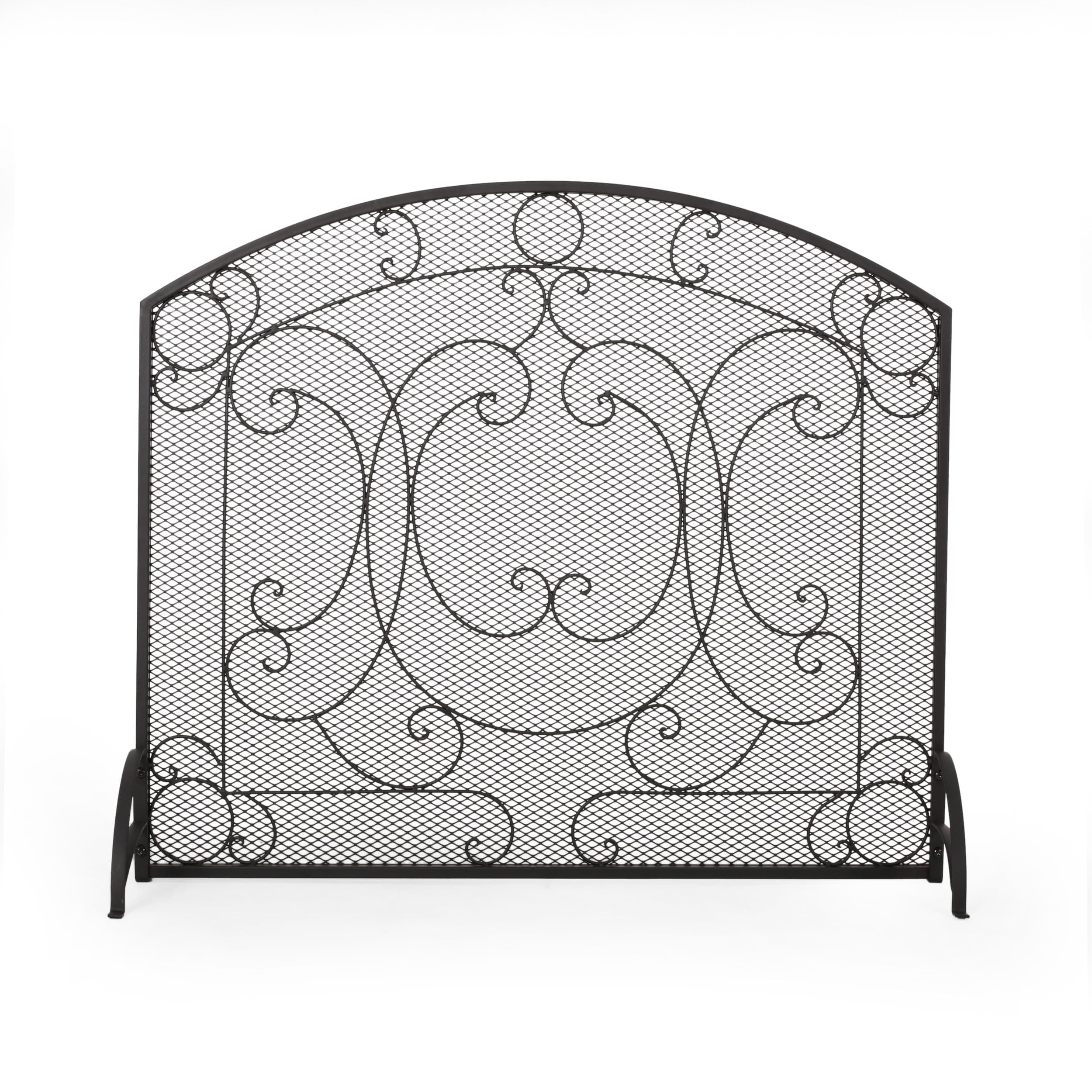GDFStudioContemporary Iron Fireplace Screen,Single Panel Handcrafted Wrought Iron Mesh Fireplace Screen, Fire Spark Guard for Living Room, Bedroom Decor,Matte Black,10"x 36"x 30.75"