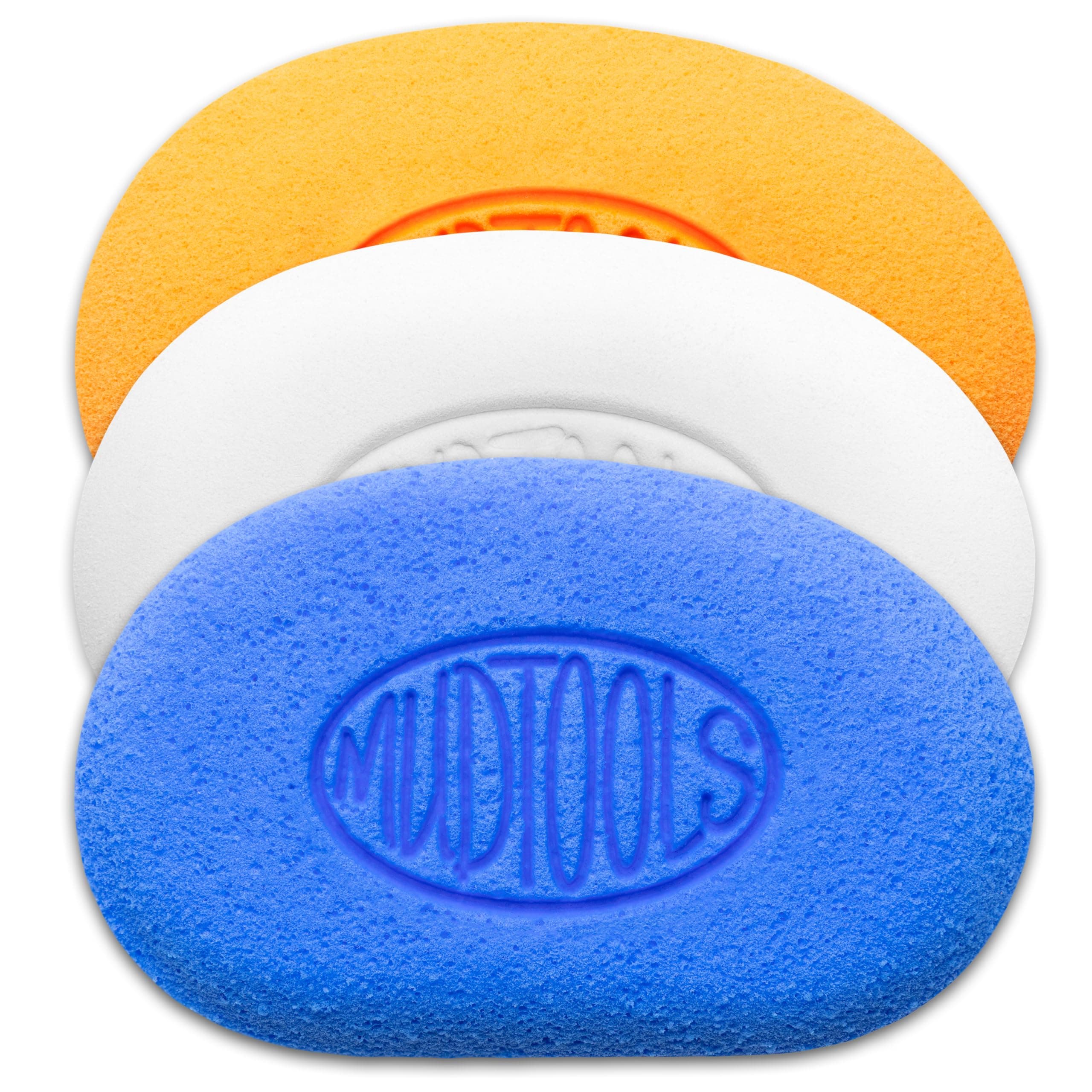 Mudtools Mudsponges Pack, White Finishing Pottery Sponge, Orange Absorbant, Blue Workhourse, Wheel Throwing, Hand Building Clay, Ceramics (3-Pack)