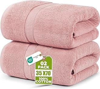 Luxurious Jumbo Bath Sheet 2 Piece, 600 GSM, 35 by 70 Inches, 100% Ring Spun Cotton, Highly Absorbent and Quick Dry Extra Large Bath Towel, Super Soft Towel, Dusty Pink
