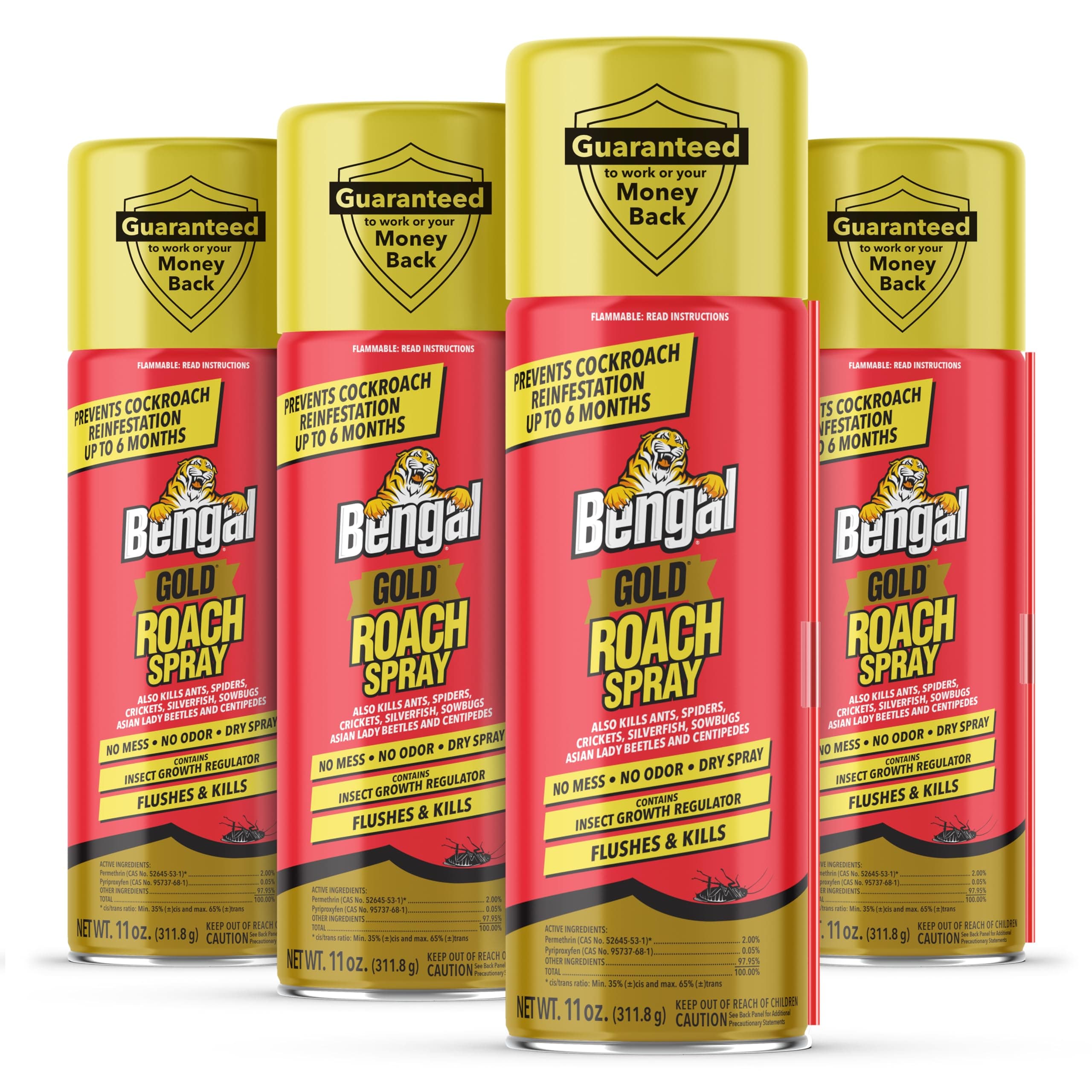 Bengal Gold Roach Spray - Odorless, Stain-Free Bug Spray for Home - Prevents Reinfestation for Up to 6 Months - 11 oz​, 4 Pack