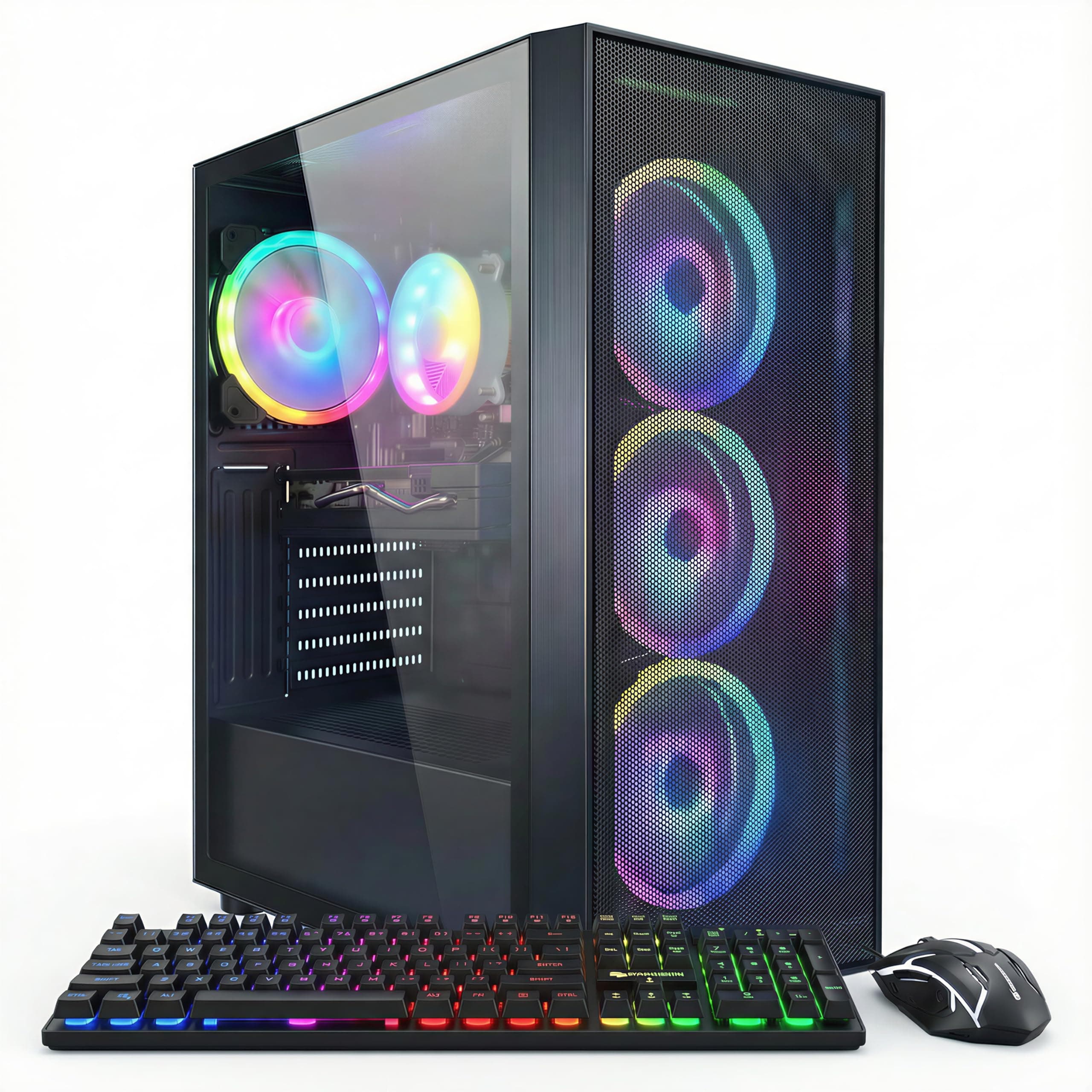 Gaming PC Computer Desktop, Radeon RX 580 8G, Intel Core I7 8th up to 4.10 GHz, 16G DDR4, 512G SSD, WiFi 6 & BT 5.2, RGB Fan x4, Windows 11 Home