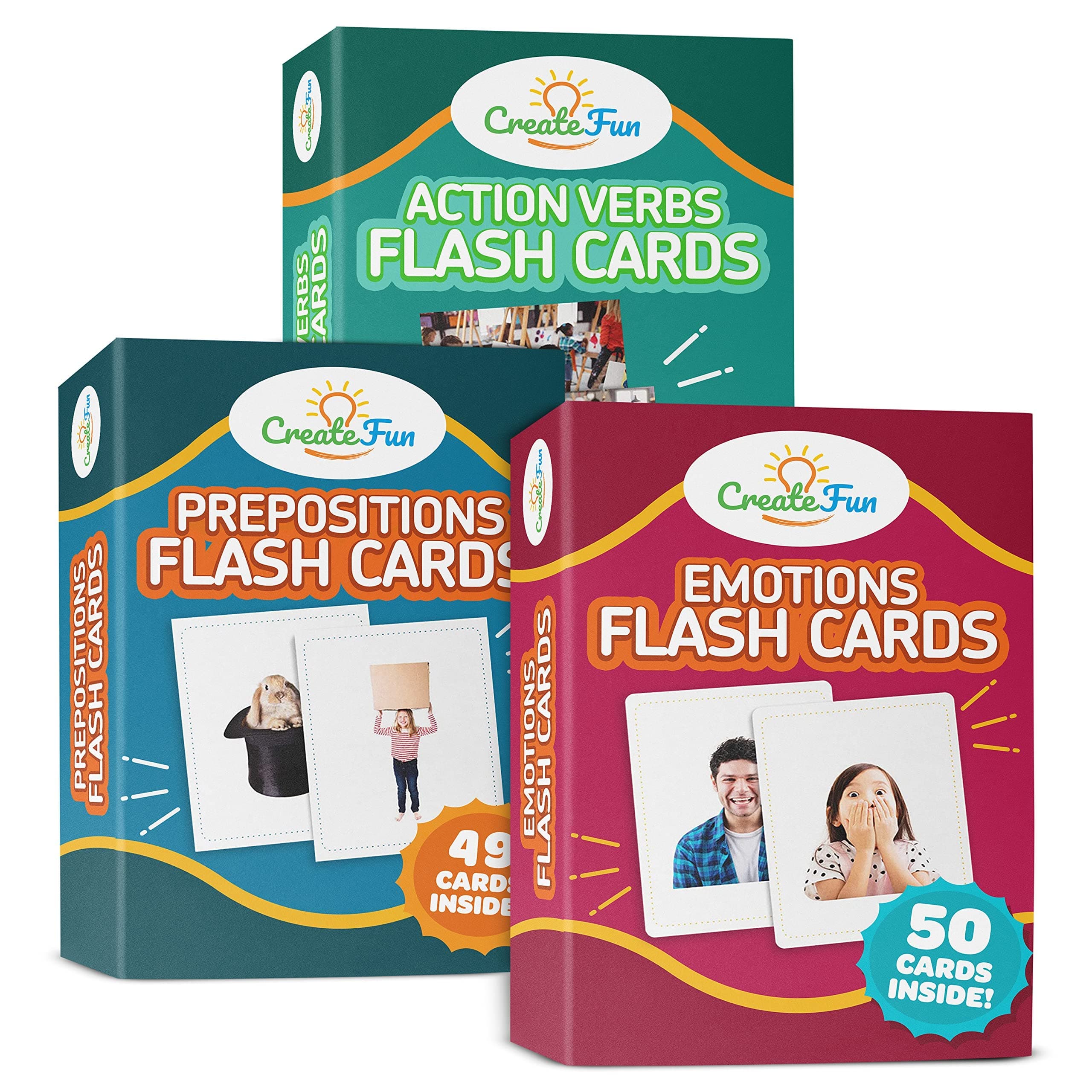 Prepositions, Emotions & Action Verbs Bundle Flash Cards