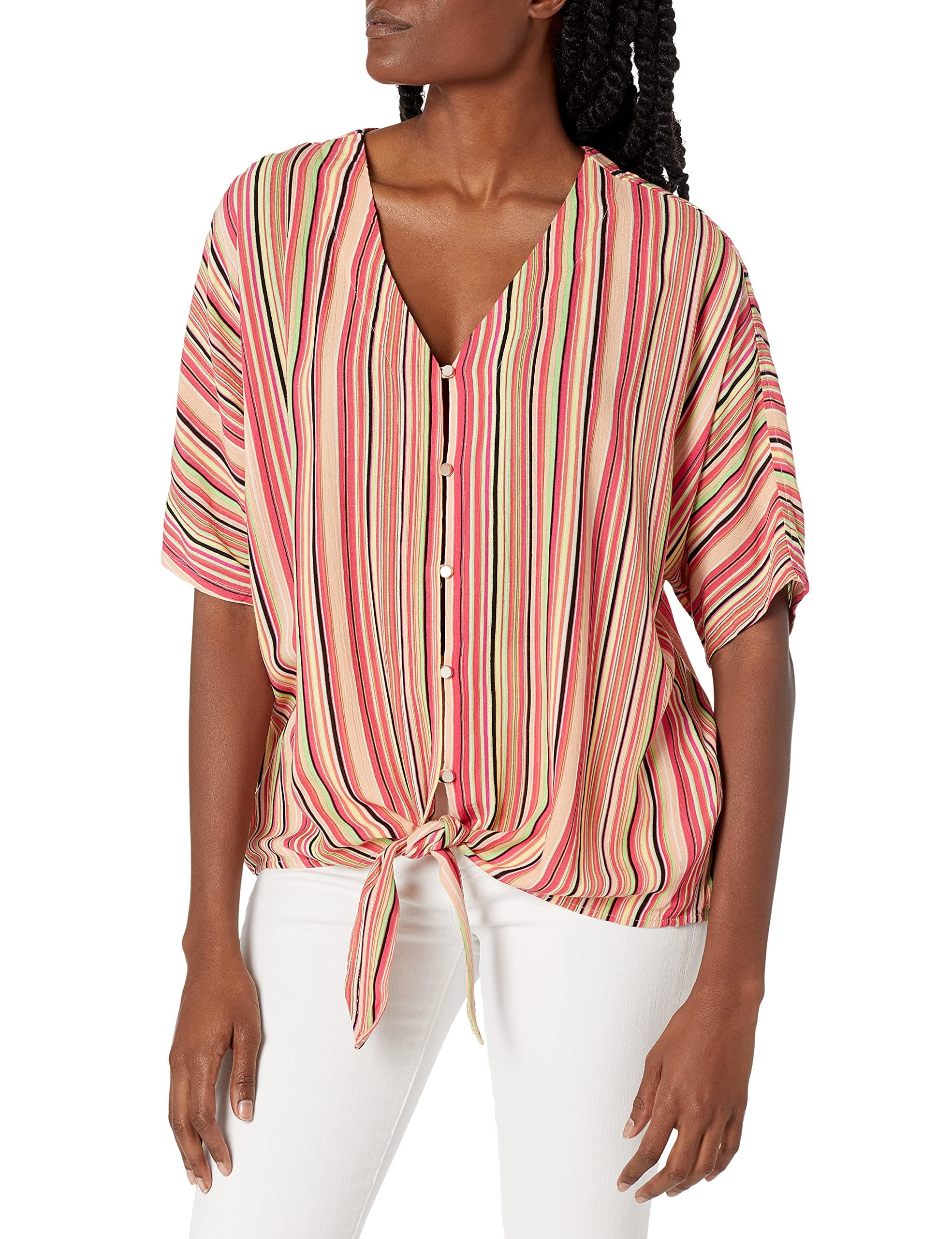 Seven7 Women's SHORT SLEEVE BUTTON DOWN TIE Blouse (pack of 1)