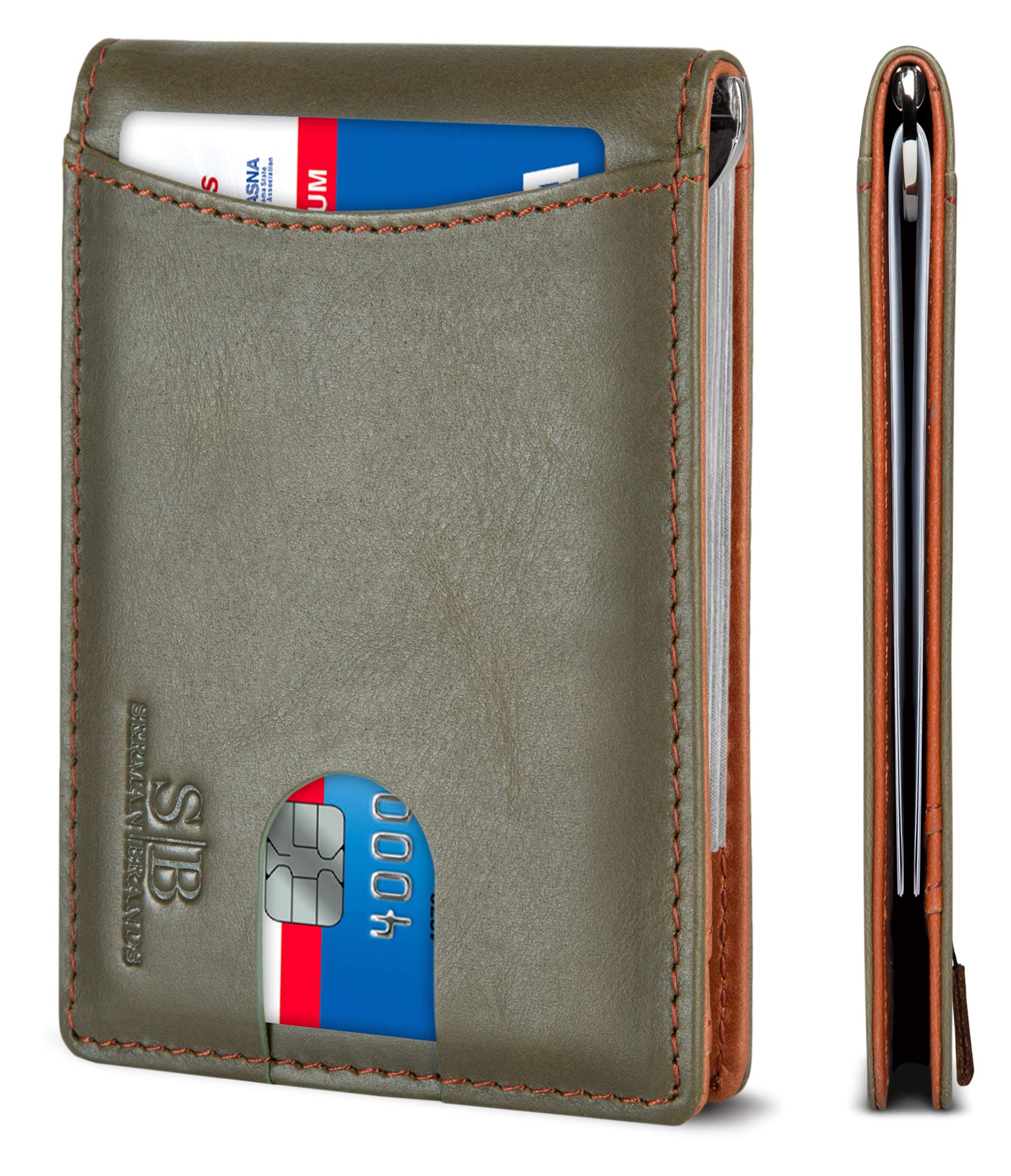 RFID Blocking Slim Bifold Genuine Leather Minimalist Front Pocket Wallets for Men with Money Clip Thin Mens