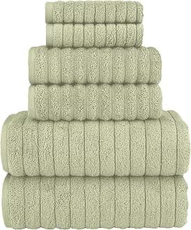 Elegant Comfort 100% Turkish Cotton Corduroy Ribbed Luxury Bath Towels 6-Piece Set, Premium Feel - Quick Dry, Highly Absorbent, Contains 2 Bath Towels, 2 Hand Towels, and 2 Washcloths, Mint Green