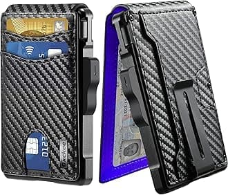 umoven Wallet for Men - with Money Clip Slim Leather Slots Credit Card Holder RFID Blocking Bifold Minimalist Wallet (Carbon Black and Blue)