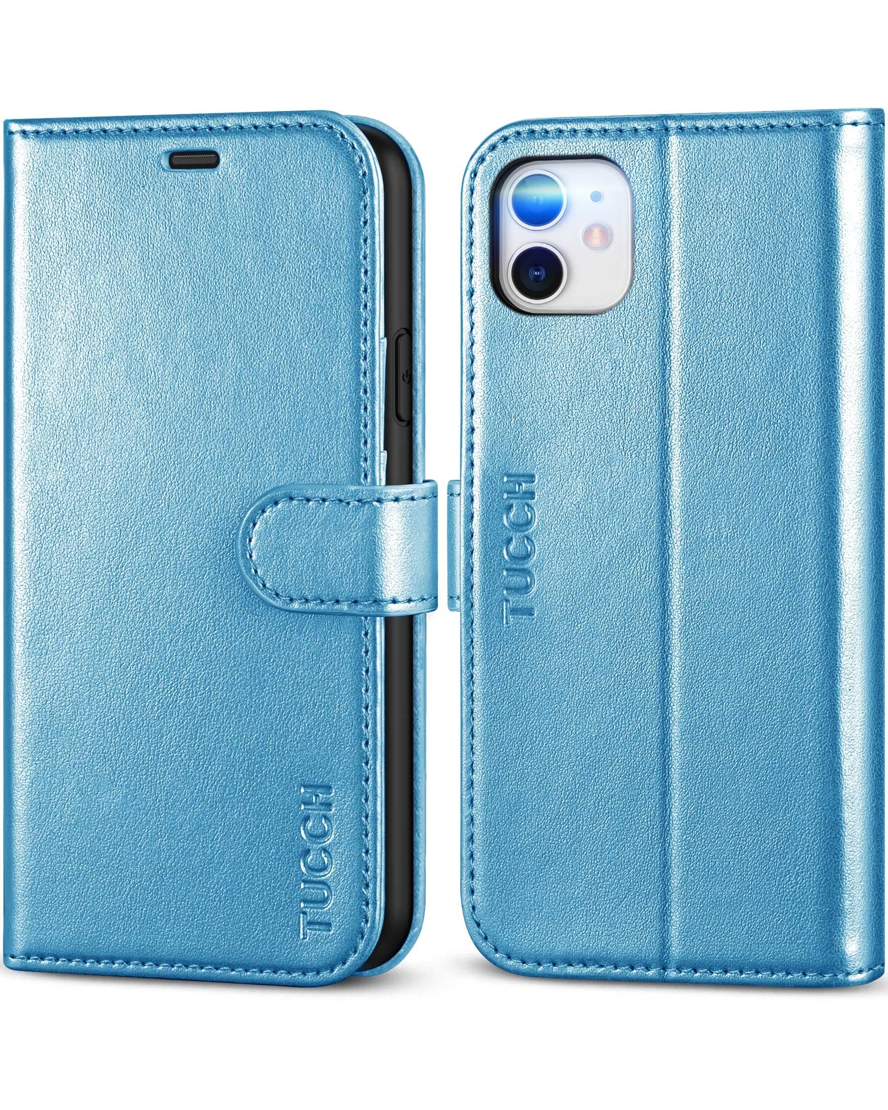 TUCCHCase for iPhone 11 Wallet Case, RFID Blocking Card Slot Holder [TPU Interior Case], Magnetic Folio PU Leather Stand Flip Cover Compatible with iPhone 11 6.1" 2019, Shiny Light Blue