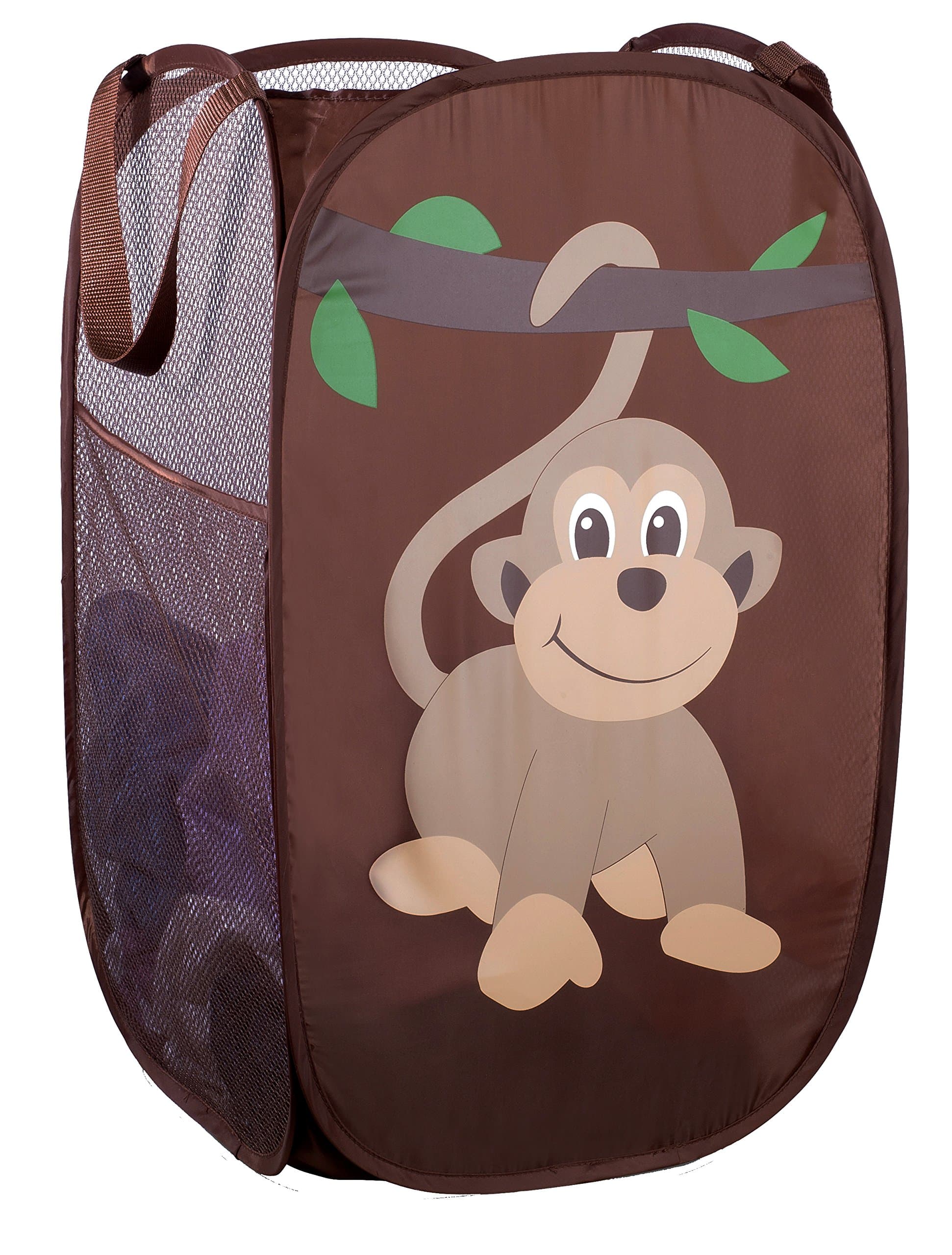 Handy Laundry Collapsible Mesh Pop Up Laundry Hamper with Side Pocket – Breathable, Space-Saving, Foldable Basket for Clothes, Toys, Travel & Storage, 14 x 13 x 24 in, Monkey