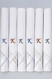 Men's Initial Monogram (A-Z) Embroidery 100% Pure Cotton Handkerchief White Base With Colored Border - Pack Of 6
