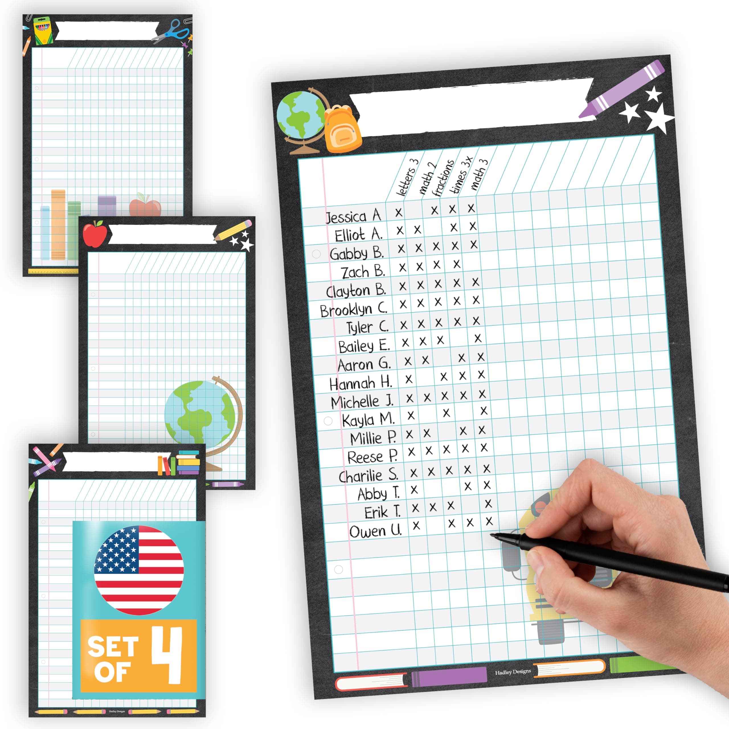 Attendance Chart for Classroom Management - 4 Incentive Chart for Classroom Essentials, 11x17 Student Behavior Charts and Homework Tracker, Teachers Class Attendance and Assignments Log