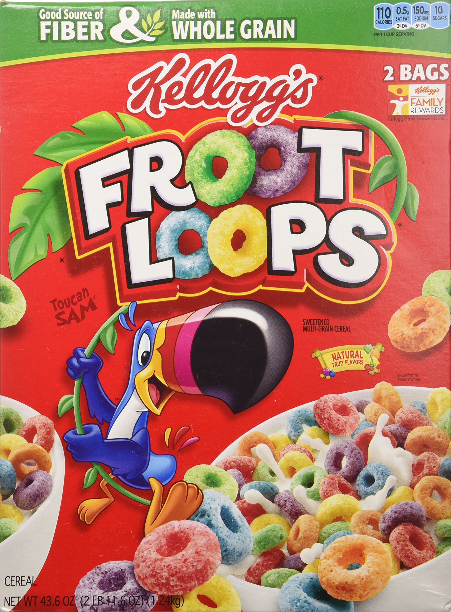 Kellogg's Froot Loops Cereal 43.6 Total Ounce Two Bag Value Box