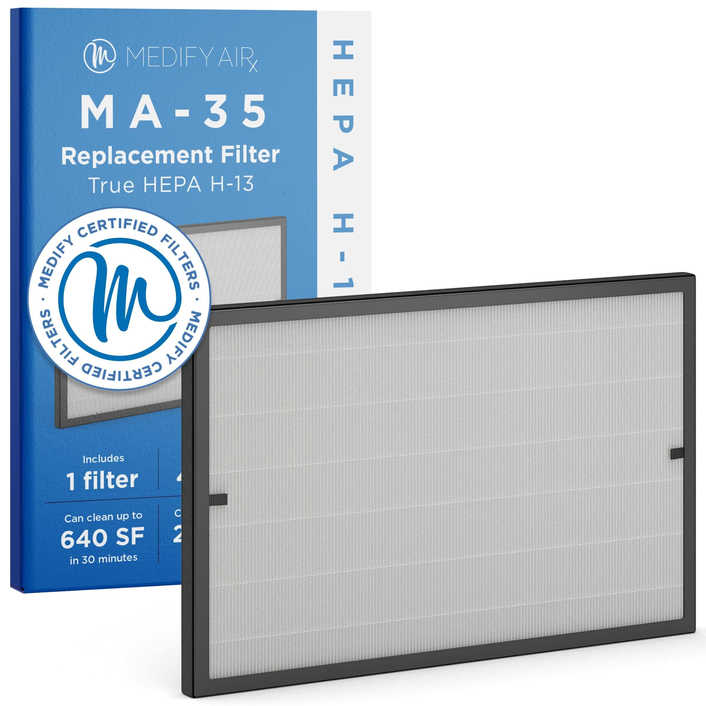 Medify MA-35 Genuine Replacement Filter for Black MA-35 Purifiers | Smoke, Dust, Odors, Pet Dander | 3 in 1 with Pre-filter, True HEPA H13 and Activated Carbon | Removal to 0.1 Microns | 1-Pack